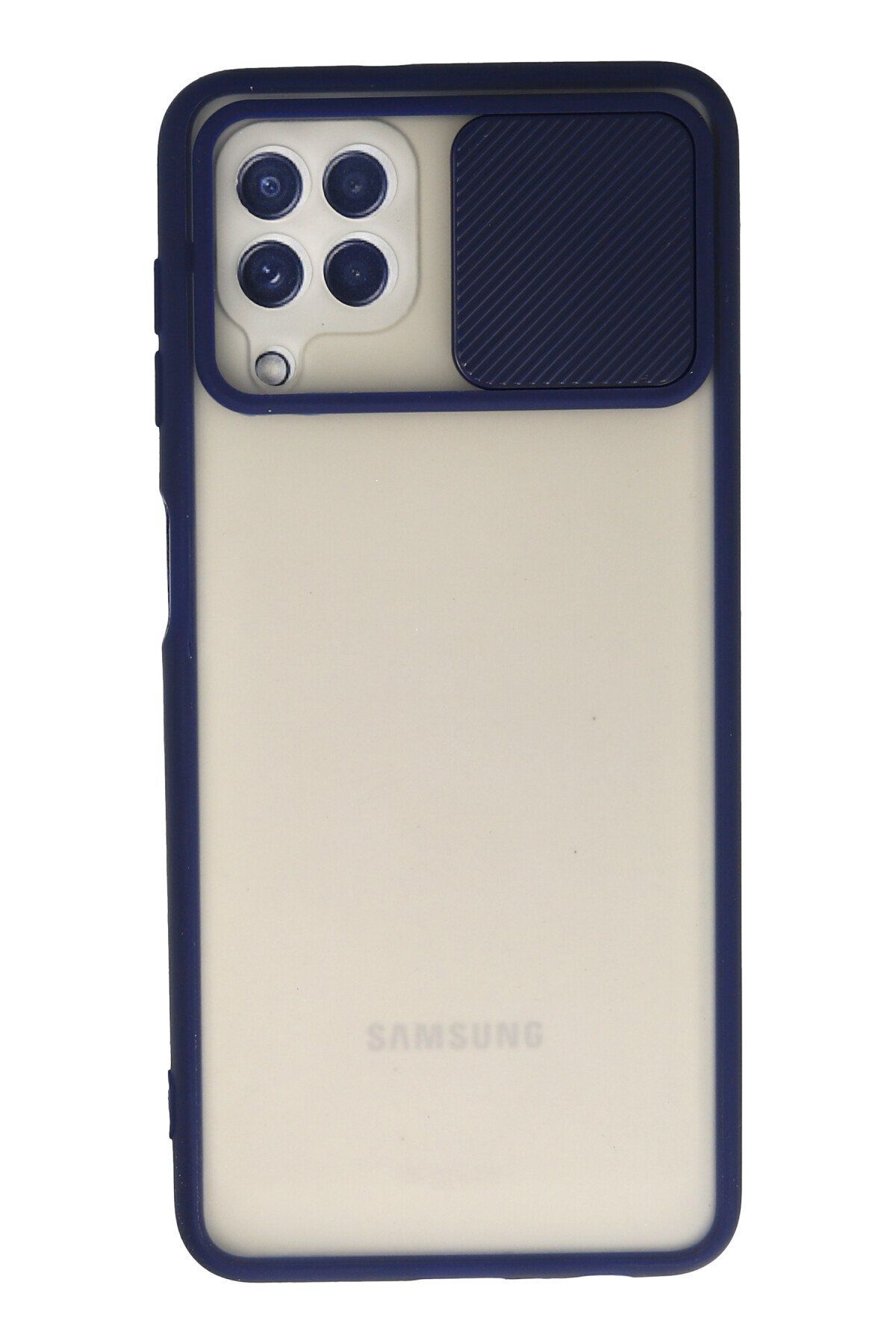 NewFace Samsung Galaxy M22 Kılıf Palm Buzlu Kamera Sürgülü Silikon - Lacivert 374113