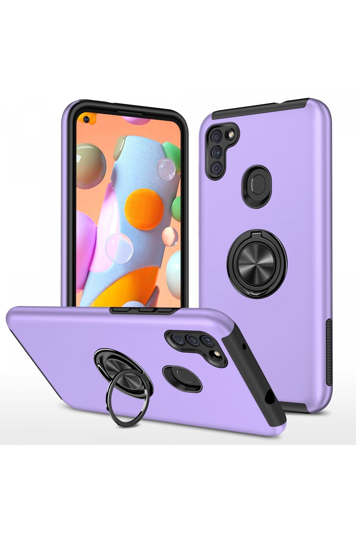 NewFace Samsung Galaxy M11 Kılıf Elit Yüzüklü Kapak - Mor MRAYD