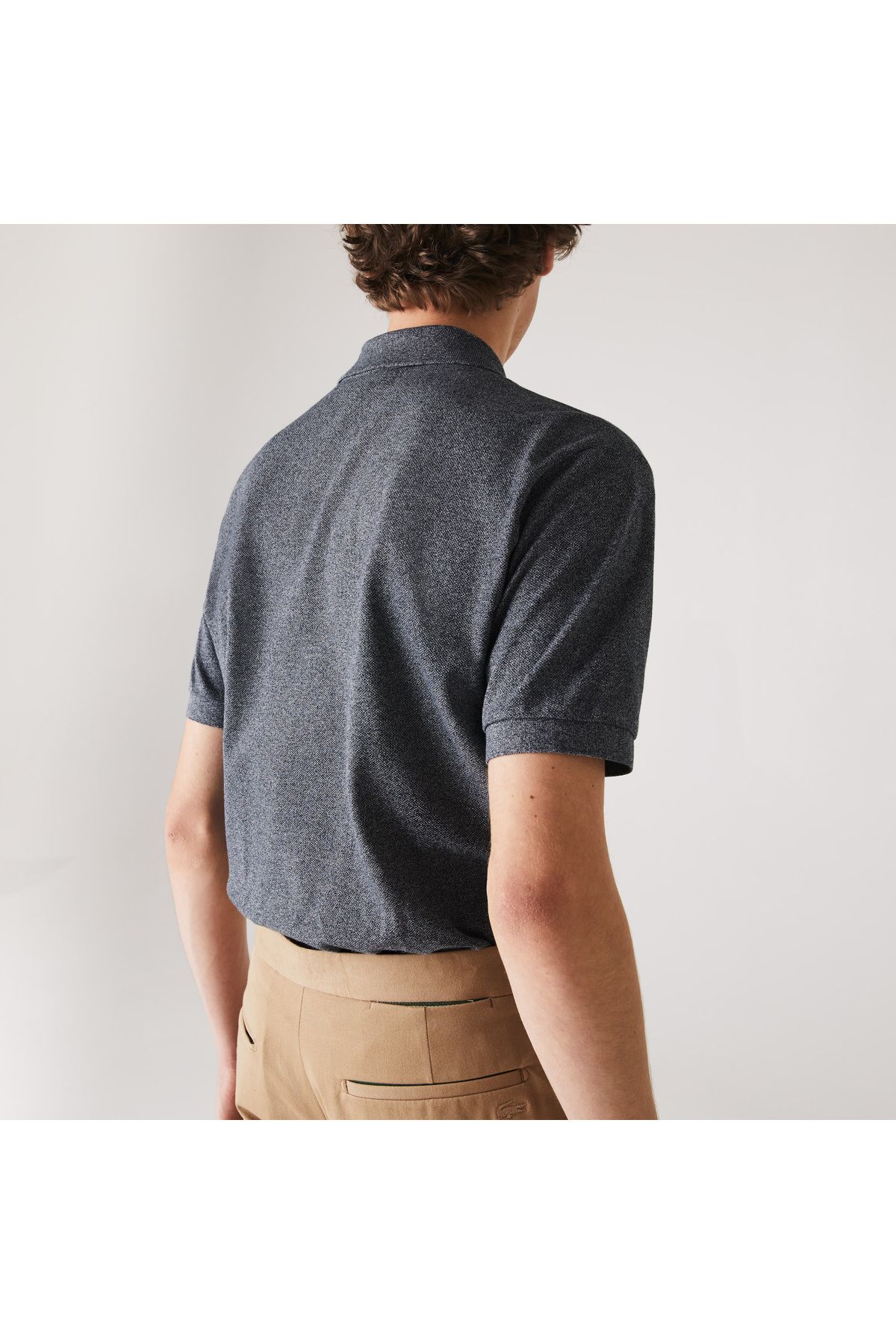 تی شرت یقه پولو خاکستری مردانه کلاسیک Marl L.12.12 چوگان تیره Lacoste