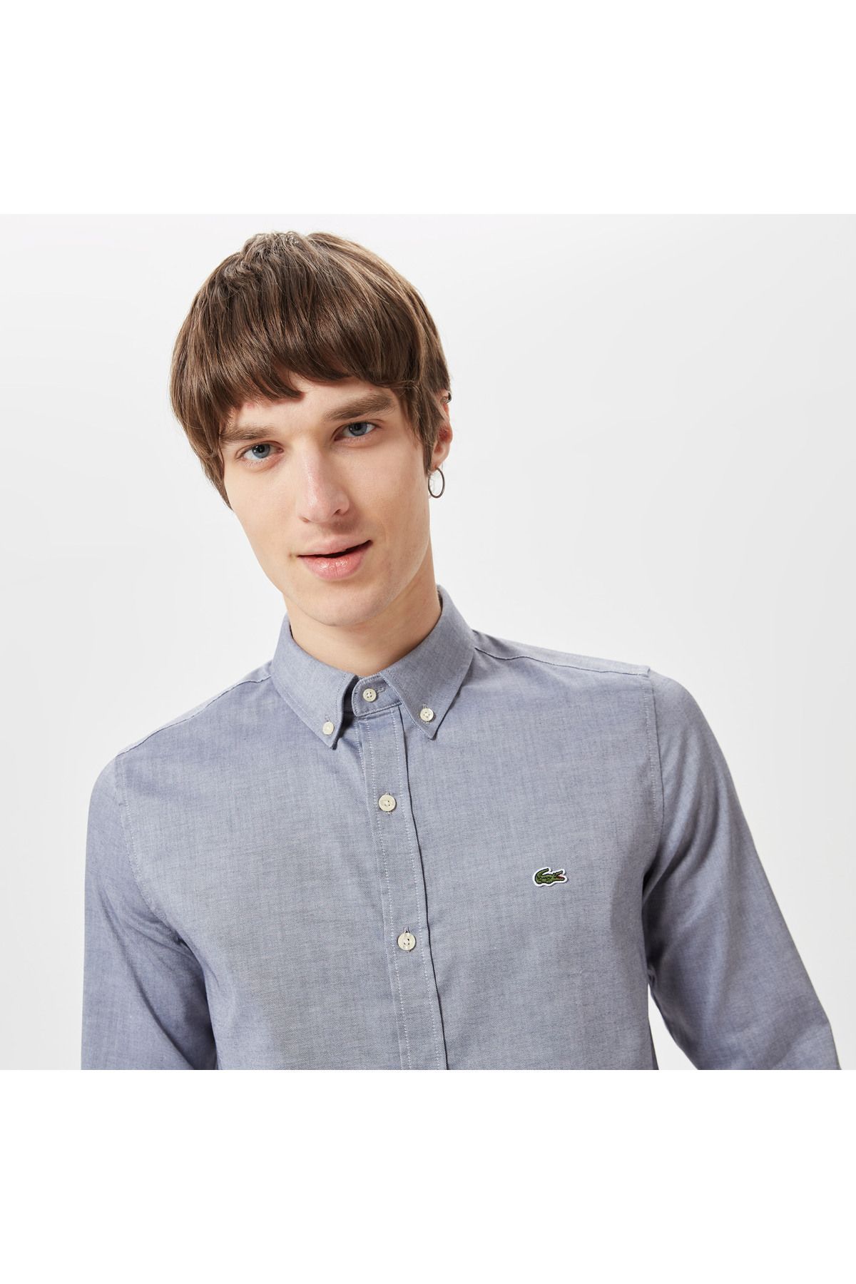 پیراهن / بلوز دکمه دار آبی مردانه یقه لباس باریک Lacoste