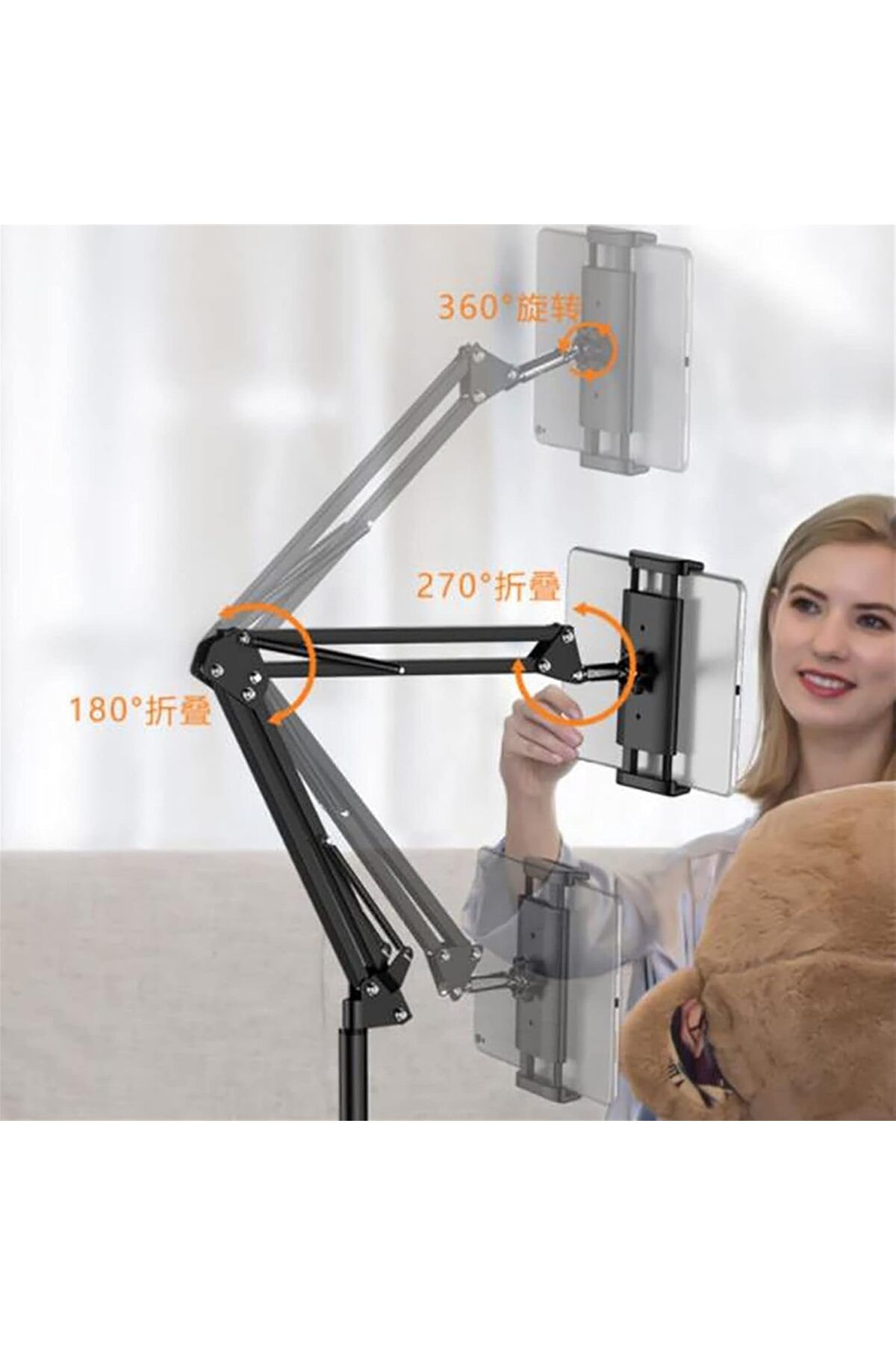 Coverzone-150cm Professional Tablet Holder - Height Adjustable, 360 Degree Rotatable Arm Stand Ldx2 2