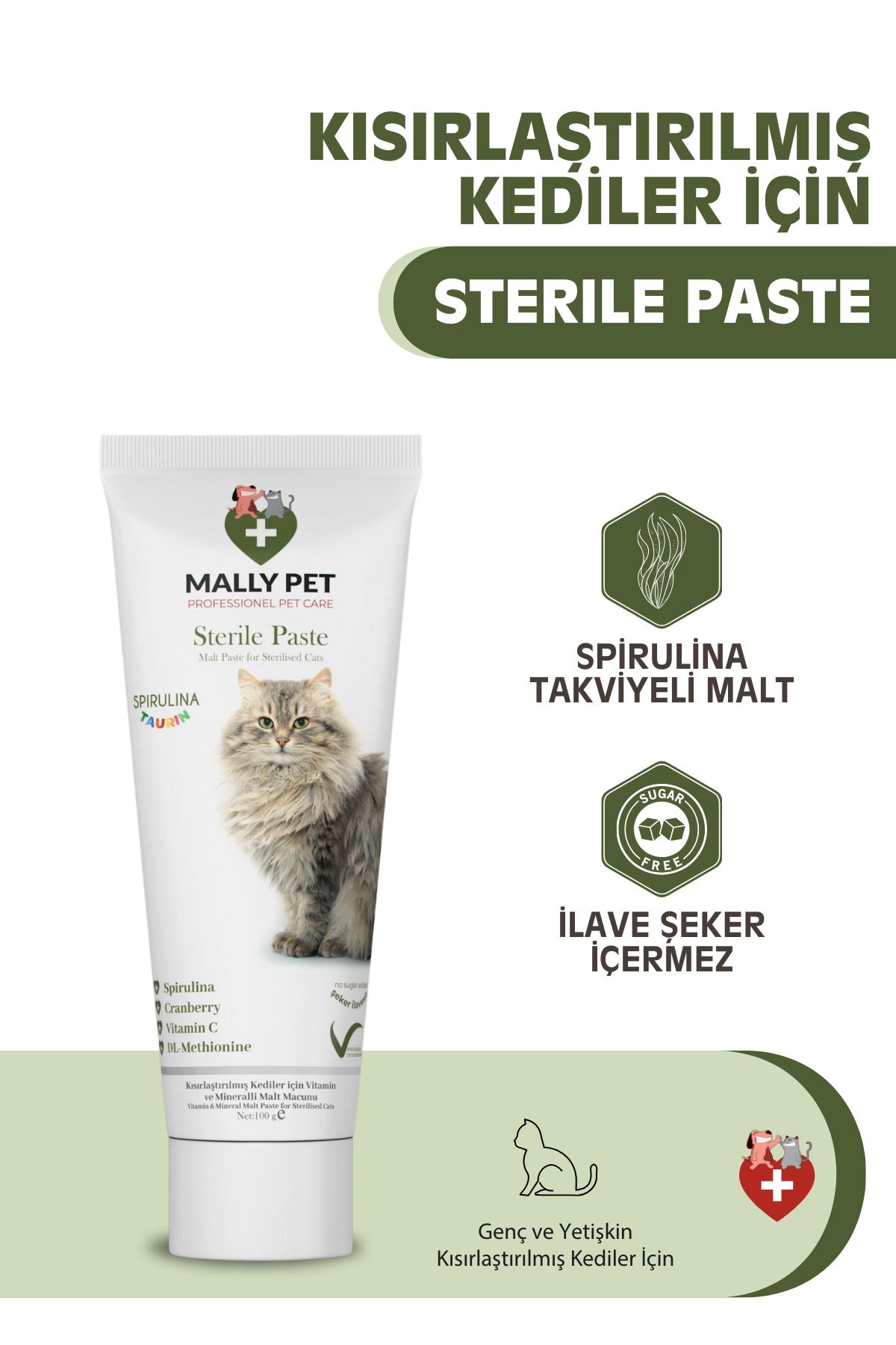 MALLY PET PROFESSIONEL PET CARE Kısır Kedilere Özel Bağışıklılık Destekleyici Ve Tüy Yumağı Önleyici Steril Malt Macunu