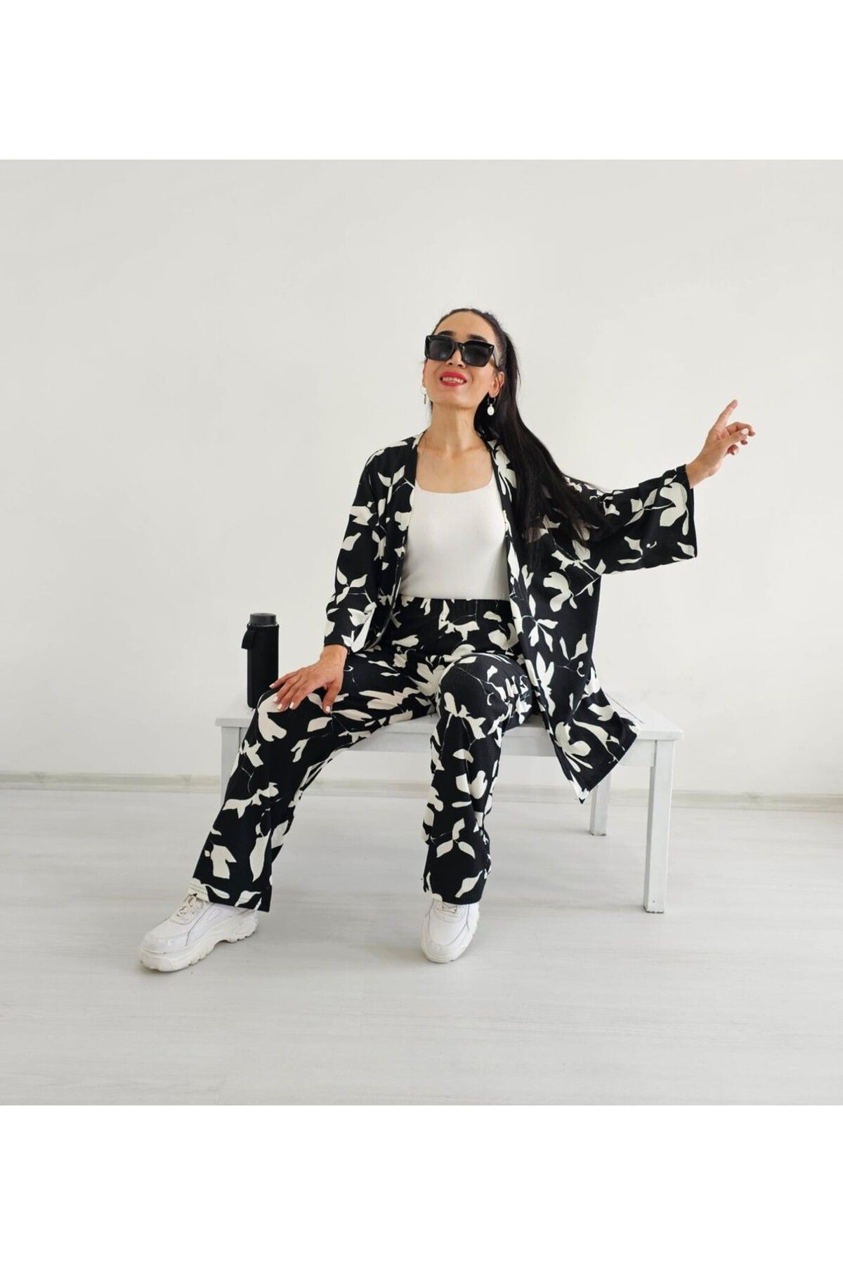 Altı Üstü Butik-Leaf Print Kimono Set 4