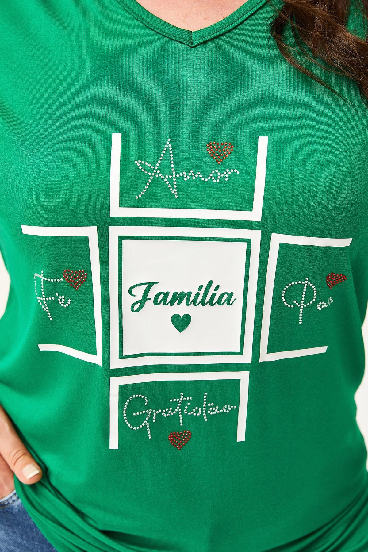 Ebsumu-Women's Plus Size Familia Printed Green Blouse 7