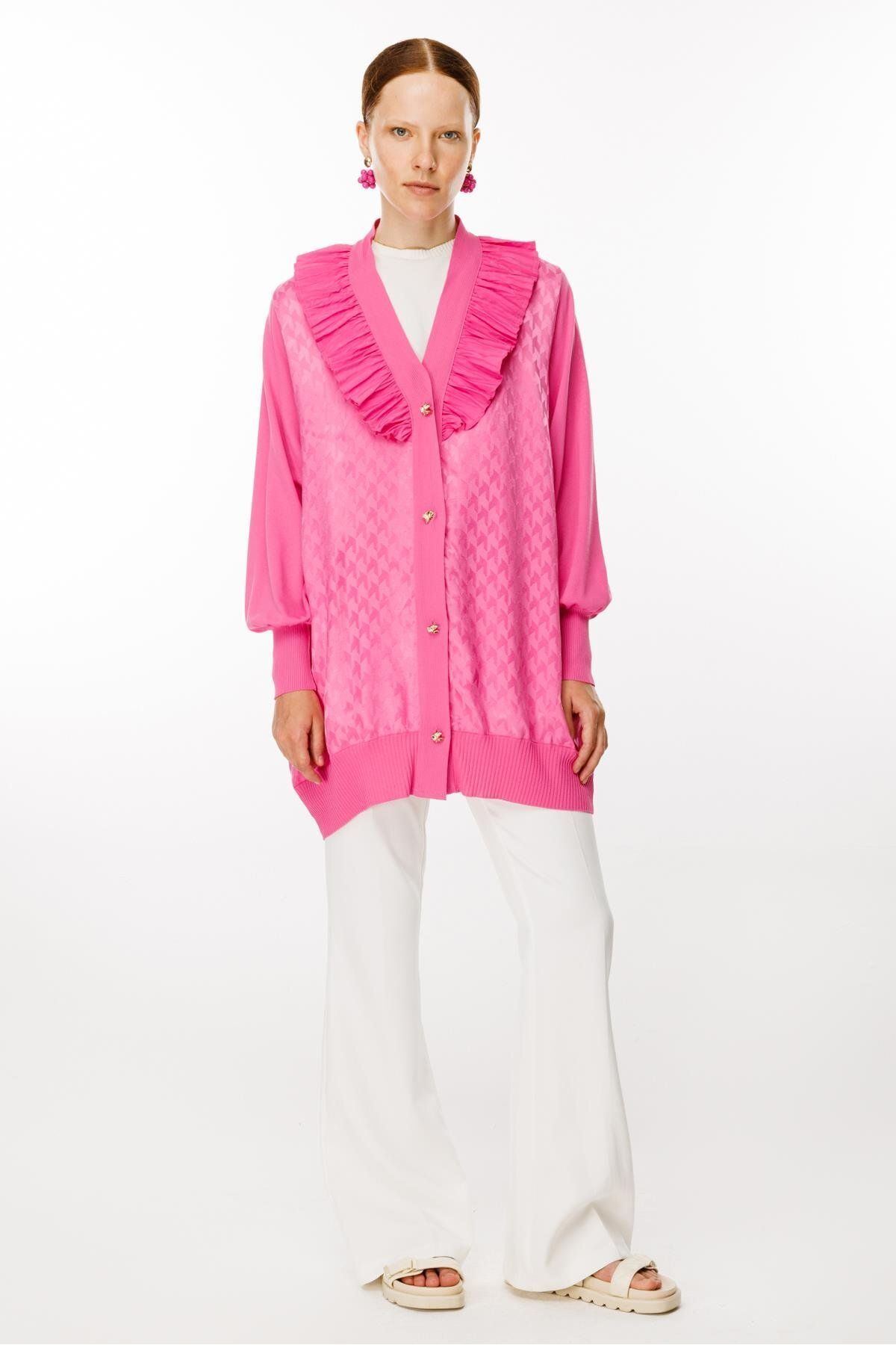 Ghisa-Pink Ruffle Detailed Cardigan 1