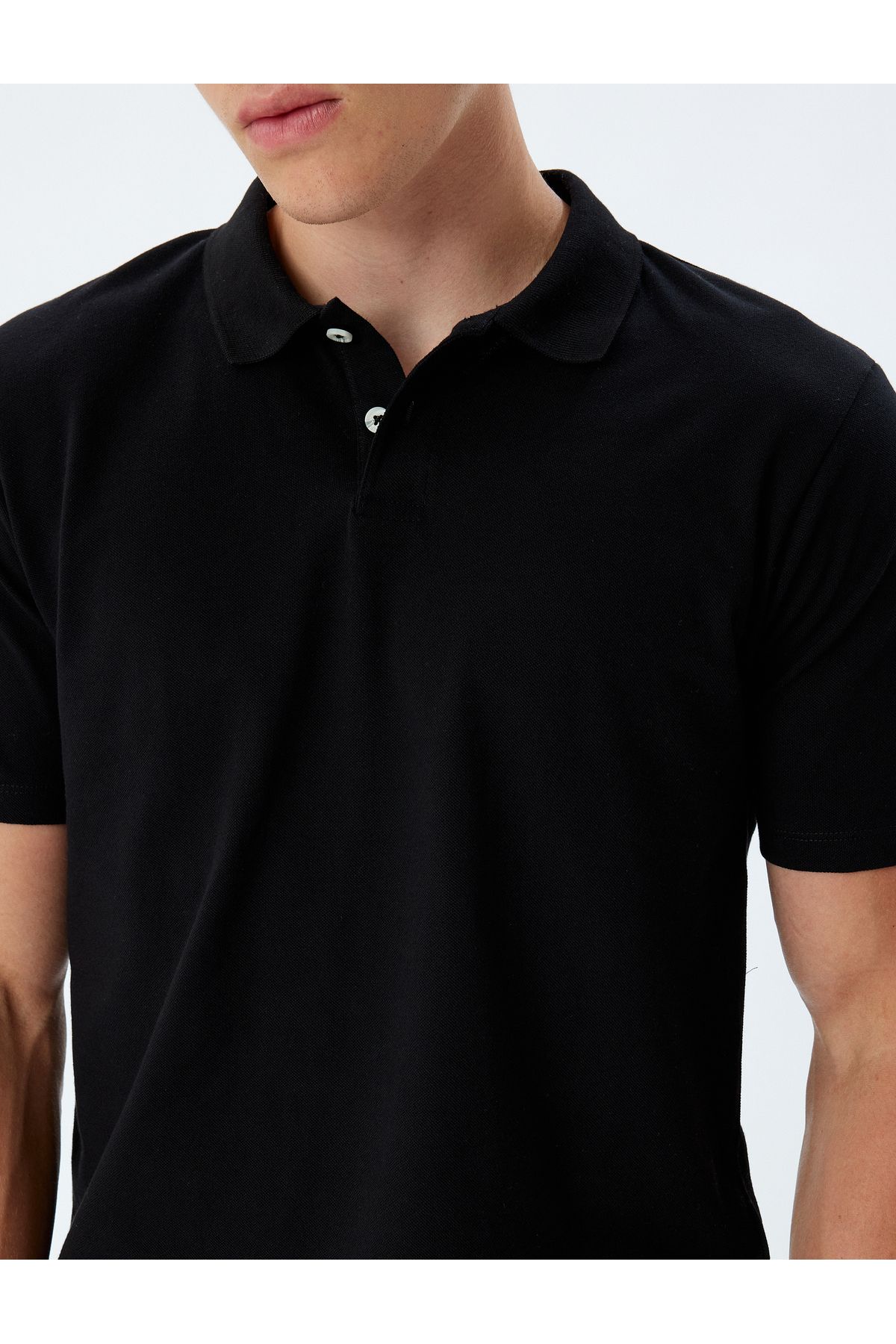 تی شرت یقه پولو مشکی مردانه پنبه آستین کوتاه SLIM T POLO YAKA Koton