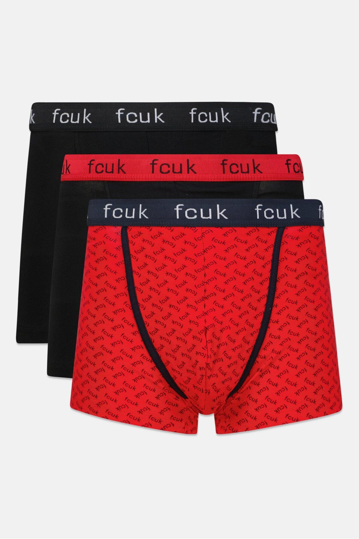 French Connection-Men 3 Pack Brand Logo Black/Red Combo 1