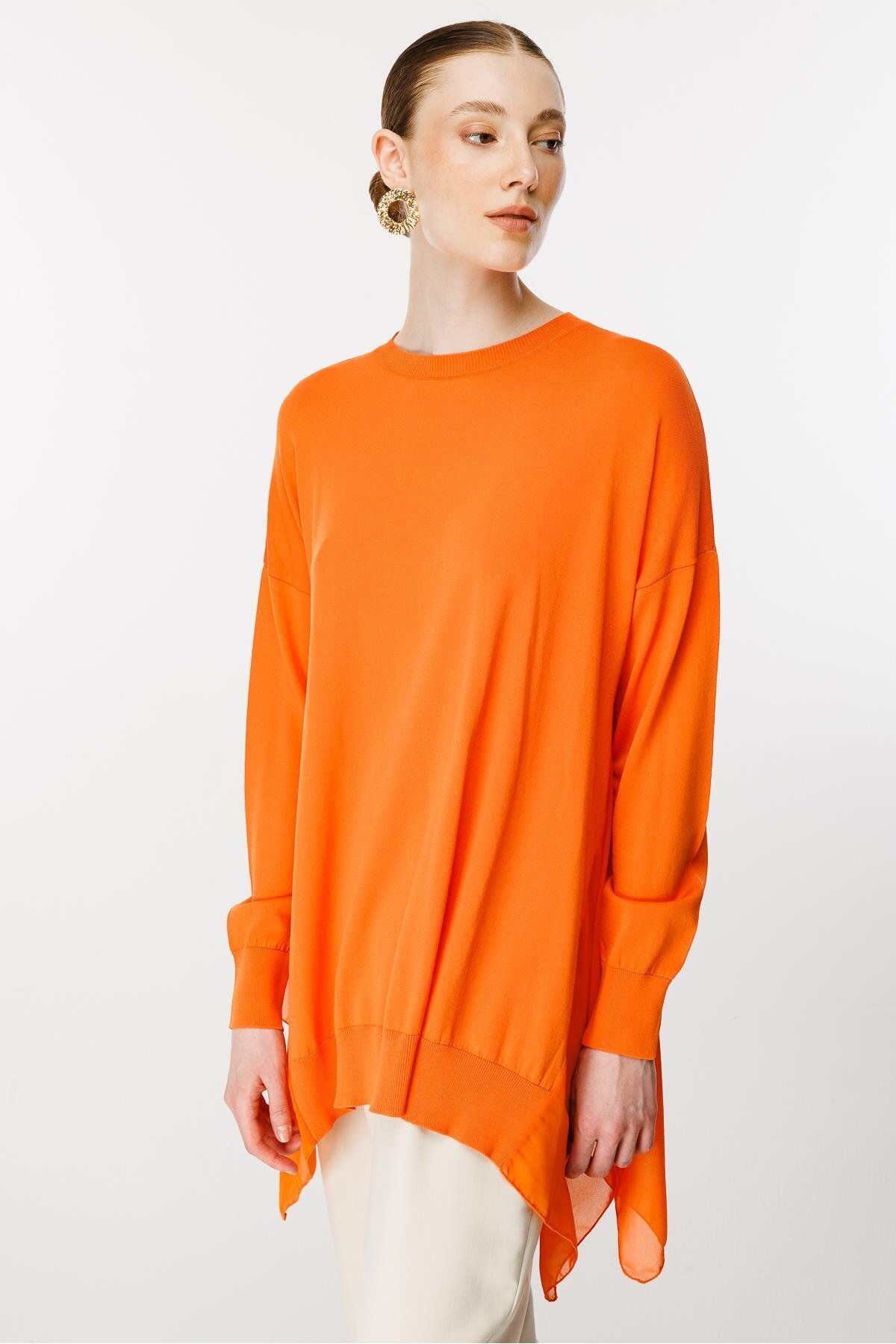 Ghisa-Orange Knitwear Tunic - Chiffon Detailed 1