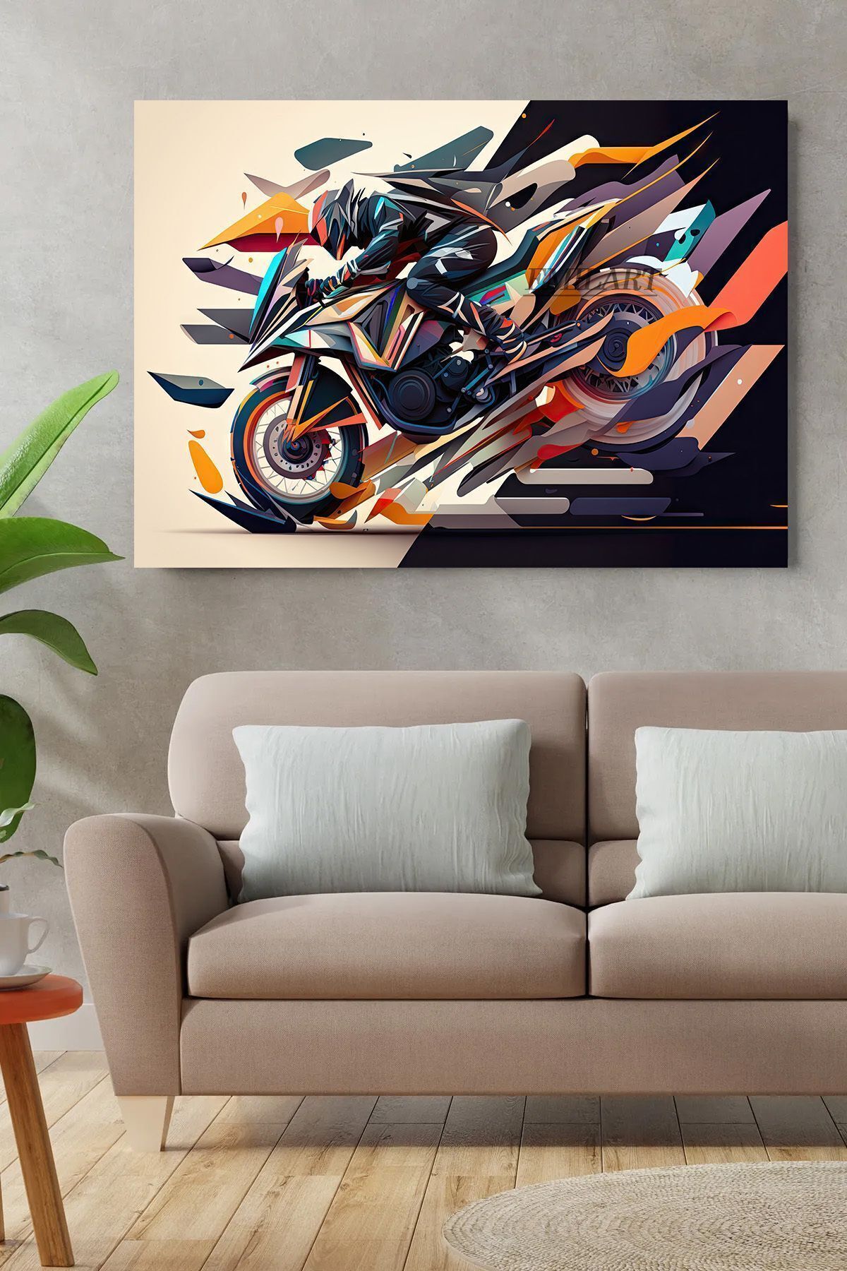 Vividale RENKLİ ABSTRACT TASARIM HIZLI MOTORCU KANVAS TABLO