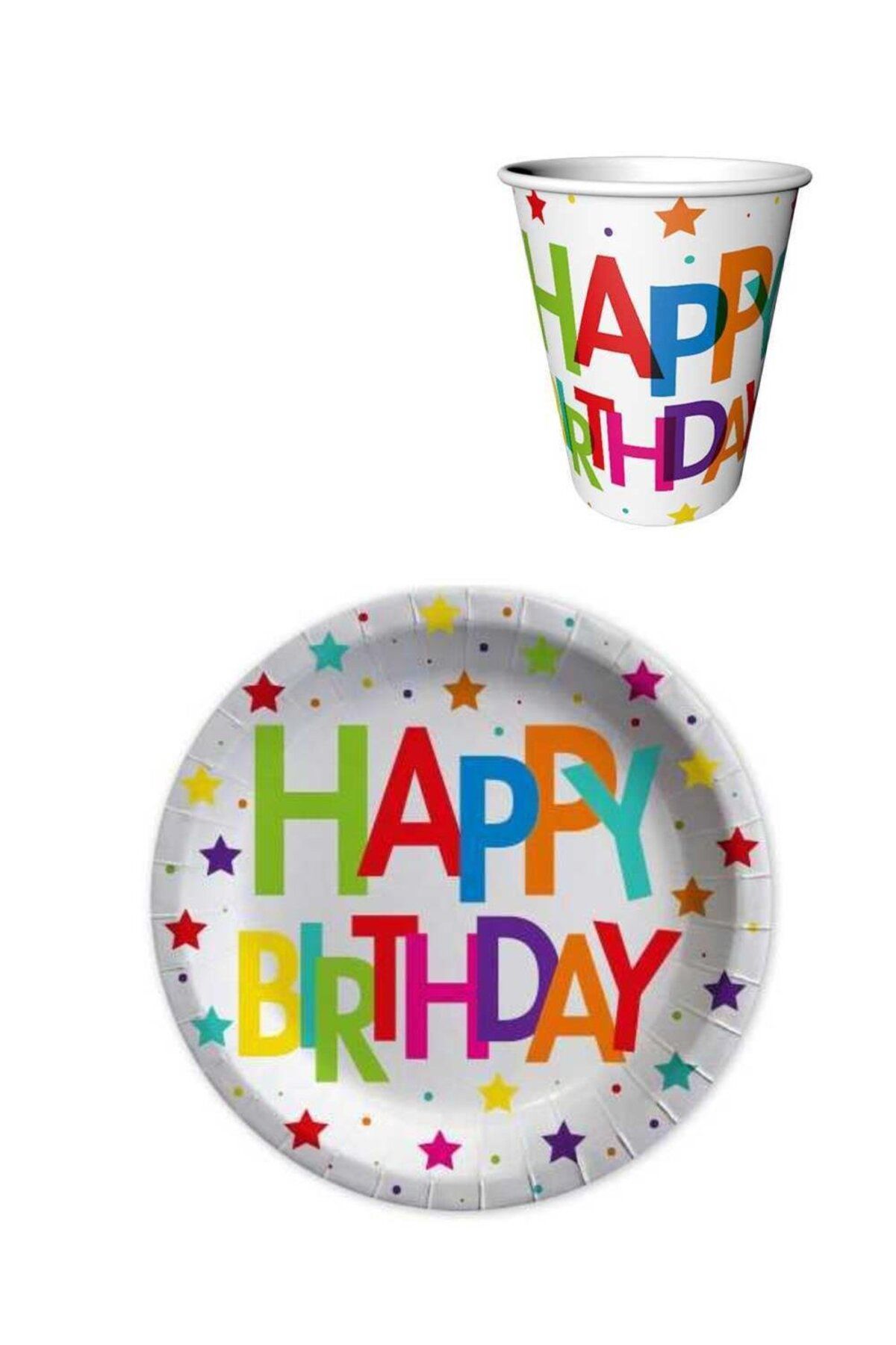 Le Mabelle Set De Farfurii Cu Pahare Din Carton Multicolor Happy Birthday Din 8 Piese - All Ages