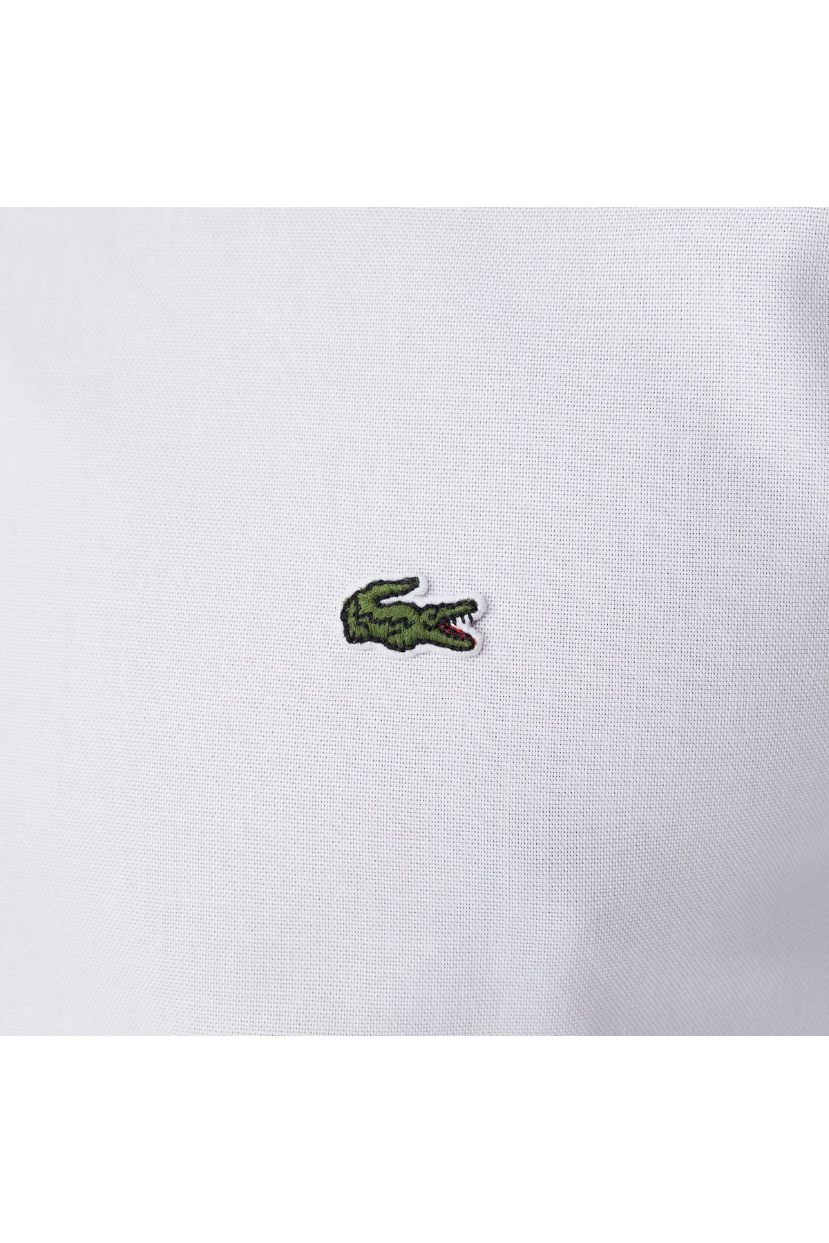 پیراهن / بلوز دکمه دار سفید مردانه باریک اورجینال Lacoste
