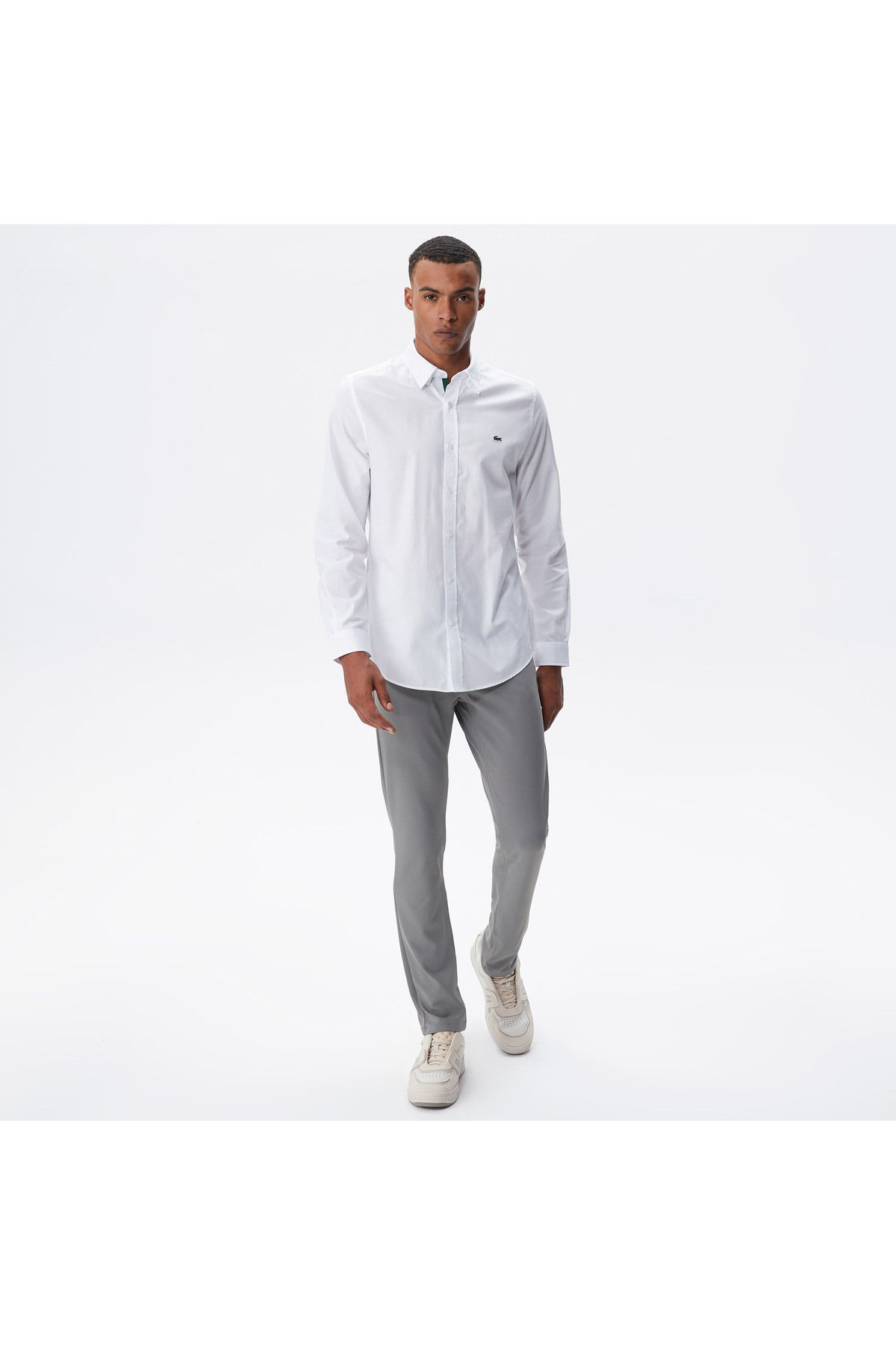 پیراهن / بلوز دکمه دار سفید مردانه باریک اورجینال Lacoste