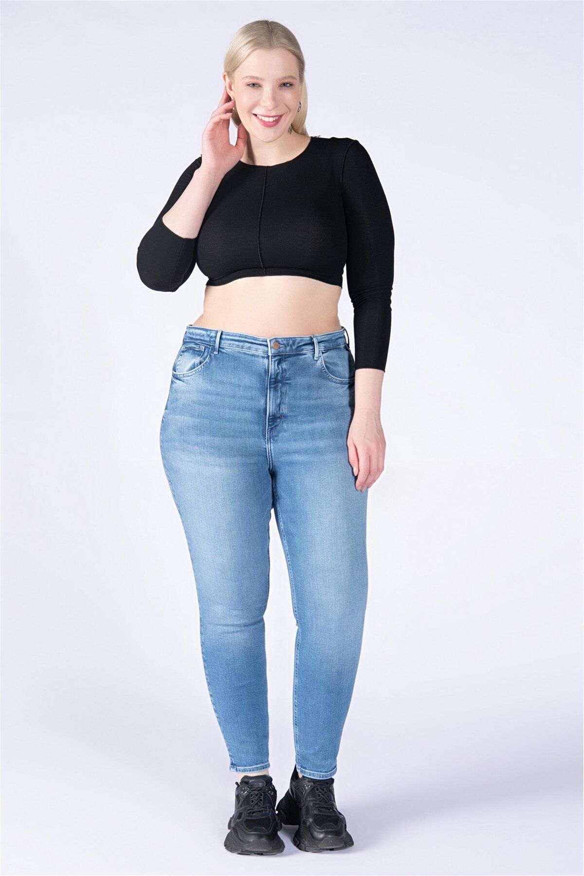 BPF Büyük Beden Mavi Yüksek Bel Skinny Jeans