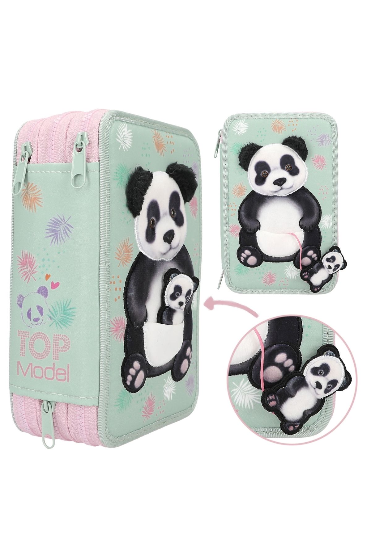 Top Model by Depesche-Panda Patterned Triple Pencil Case - Three Layers Full Inside Wild Application 3