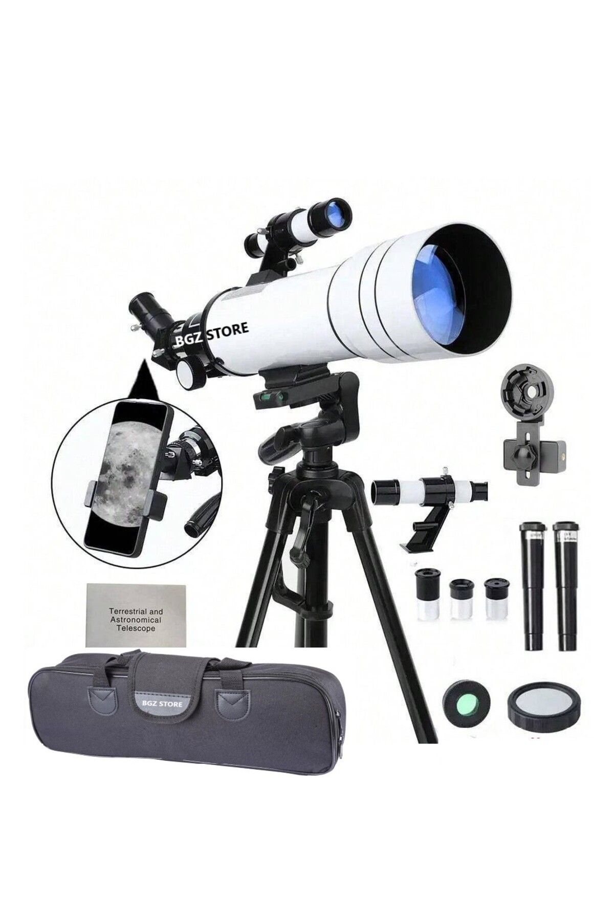 UmoTech Teleskop 333x Çantalı Astronomik Gökyüzü Ay Doğa Teleskobu Tripod Telefon Tutucu Ay+Güneş Filtresi