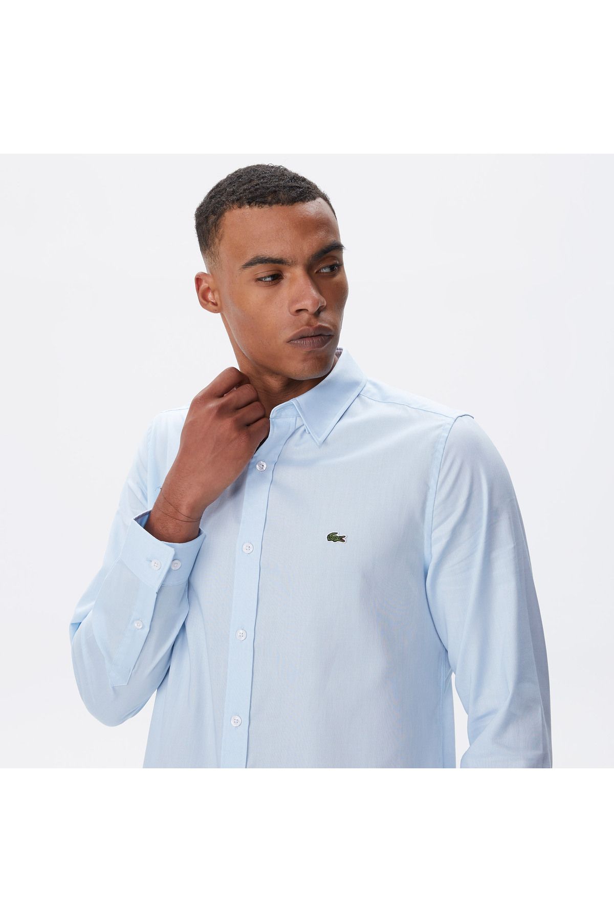 پیراهن / بلوز دکمه دار آبی مردانه روشن و باریک لباس Lacoste