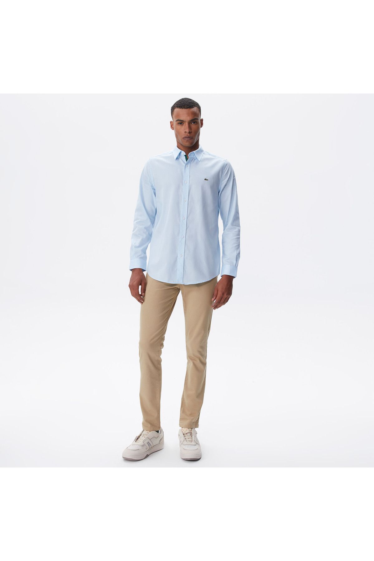پیراهن / بلوز دکمه دار آبی مردانه روشن و باریک لباس Lacoste