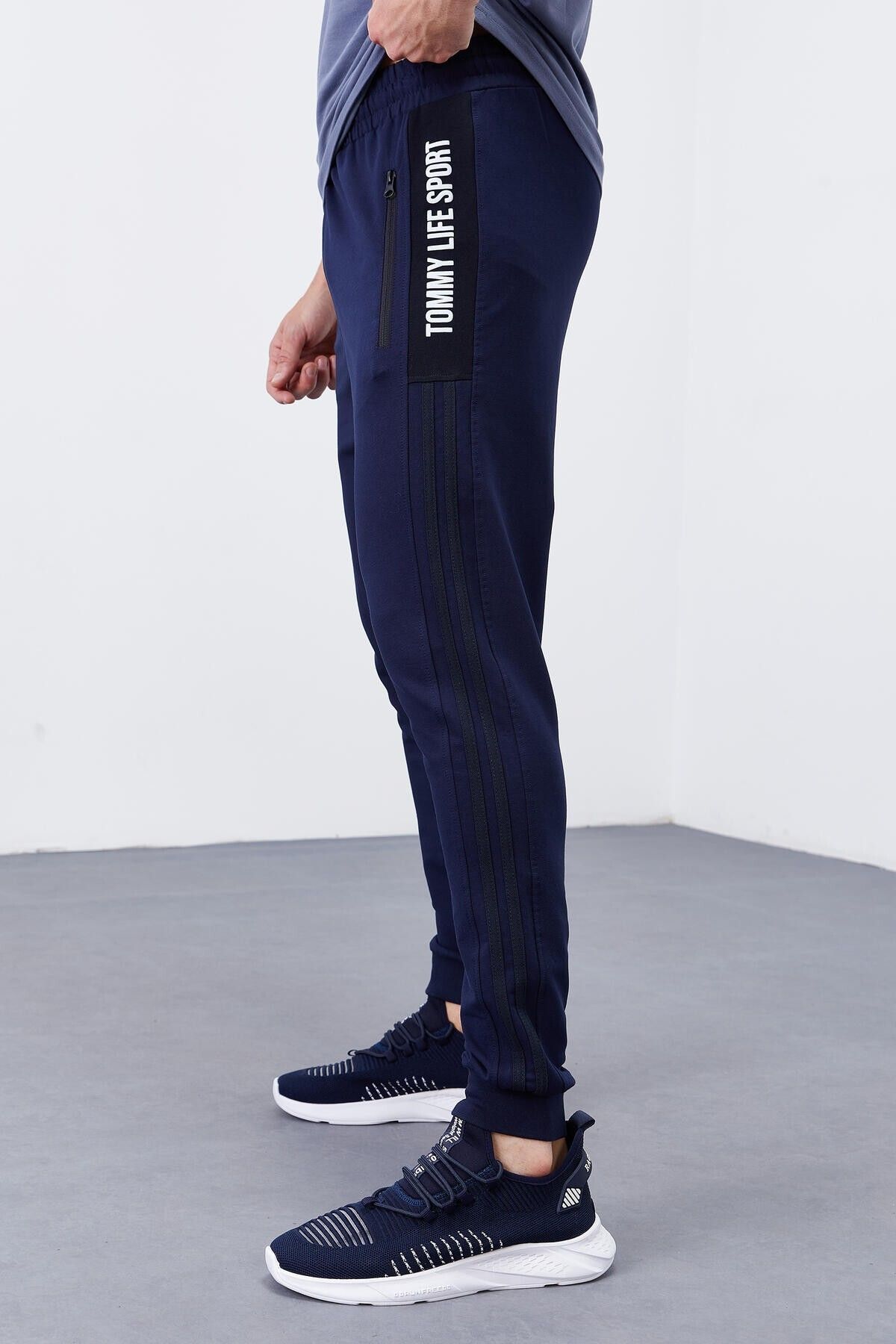 TOMMY LIFE-Indigo Double Piping Striped Standard Mold Jogger Men's Tracksuit Bottom - 84694 4