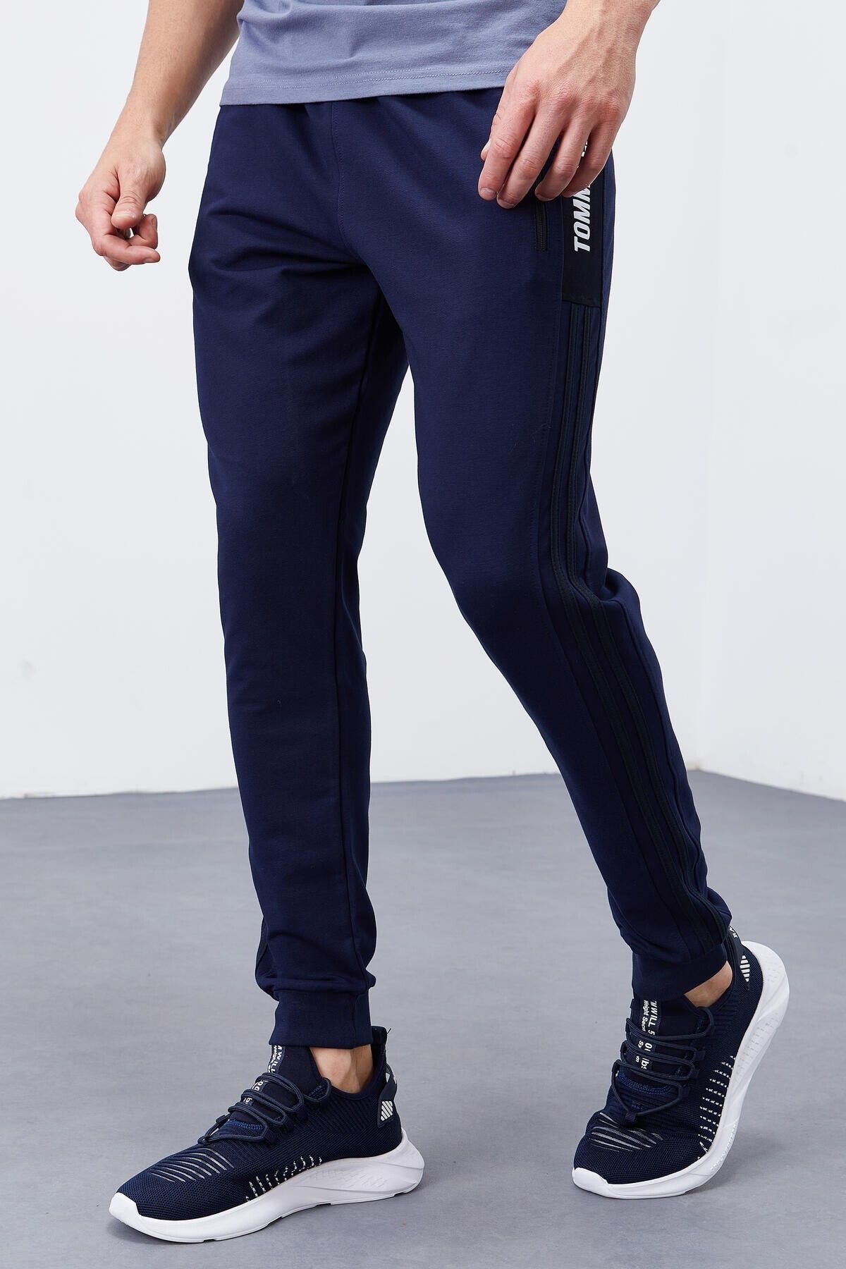 TOMMY LIFE-Indigo Double Piping Striped Standard Mold Jogger Men's Tracksuit Bottom - 84694 6