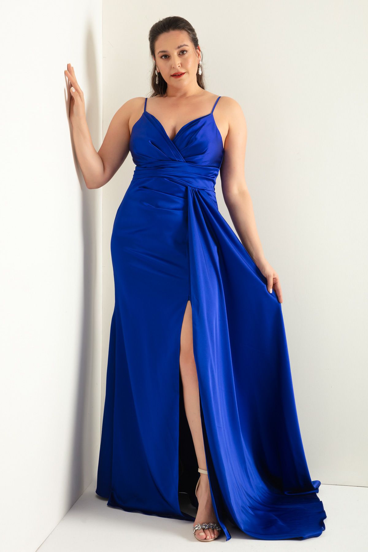 Lafaba Długa Satynowa Suknia Wieczorowa I Sukienka Na Zakończenie Szkoły Damska Saks Plus Size Kobieta - 48