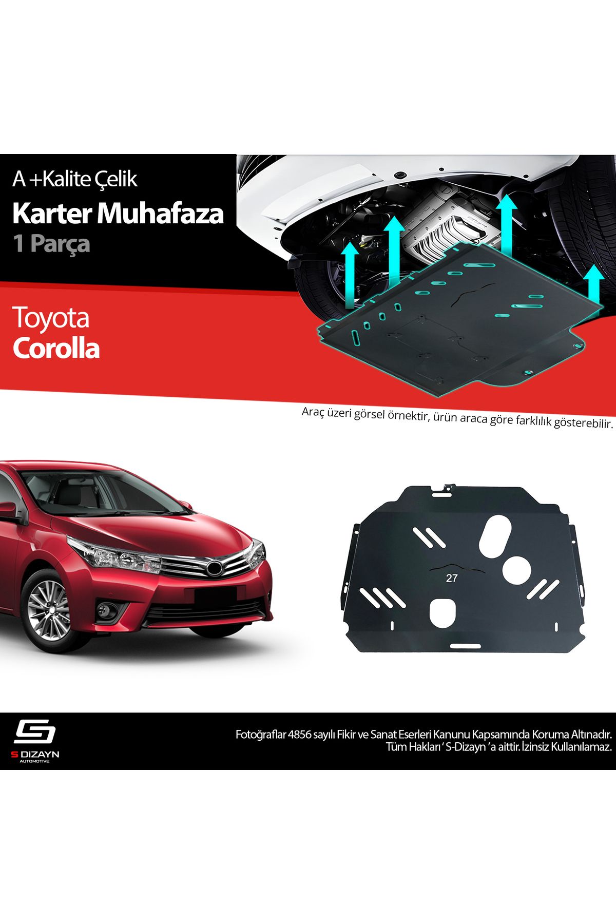 S Dizayn S-Dizayn Toyota Corolla Çelik Karter Muhafaza Koruma 2013-2018 A+ Kalite