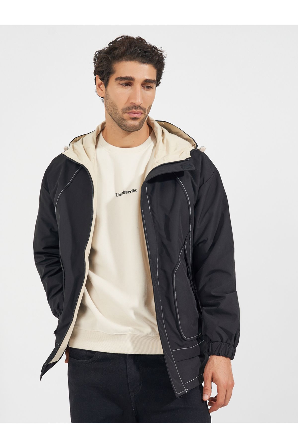 Styli-Contrast Stitch Detail Hooded Lined Parka Jacket 3