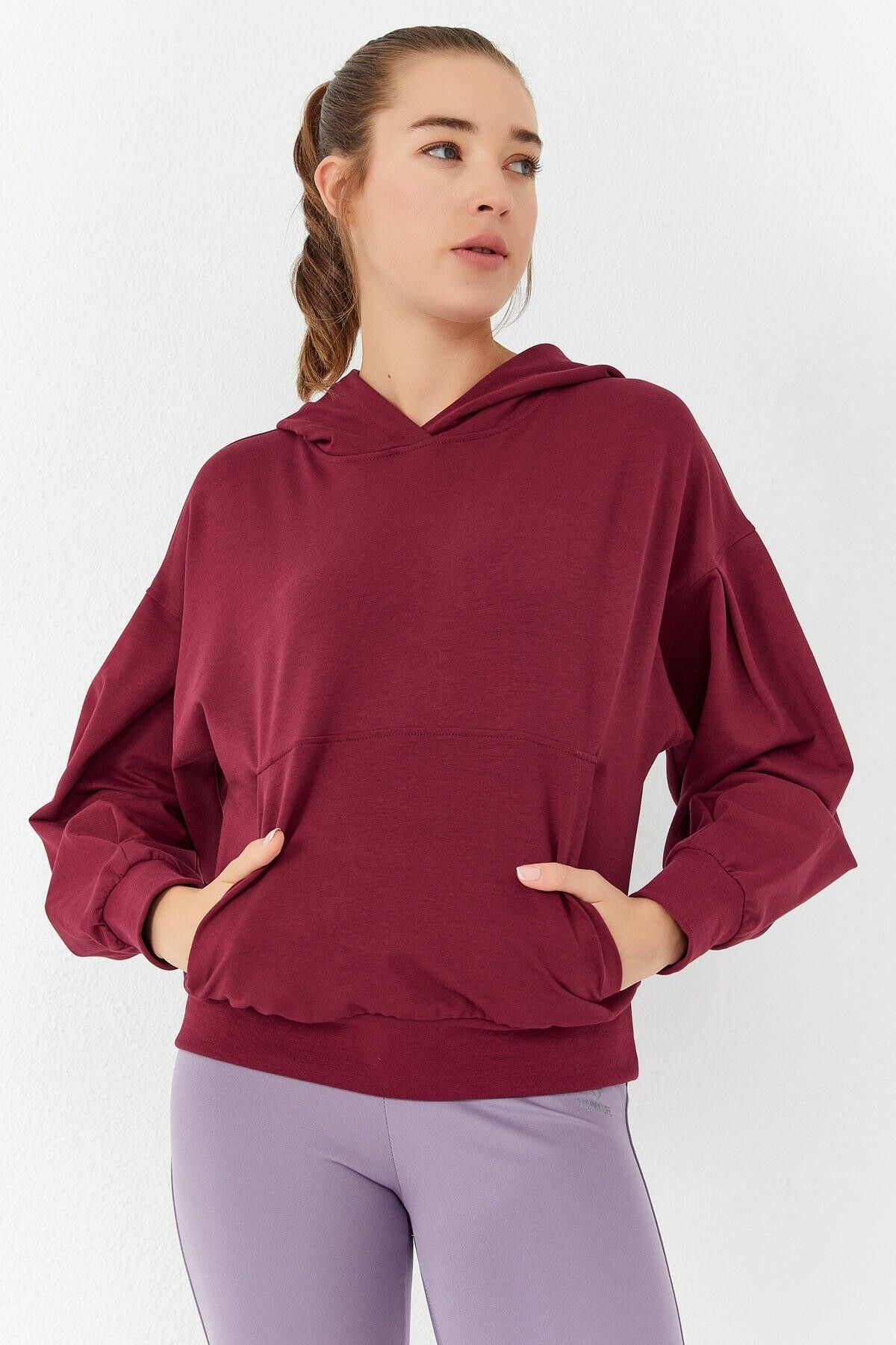 TOMMY LIFE-Redbud Balloon Sleeve Hooded Women's Oversize Sweatshirt - 97156 3