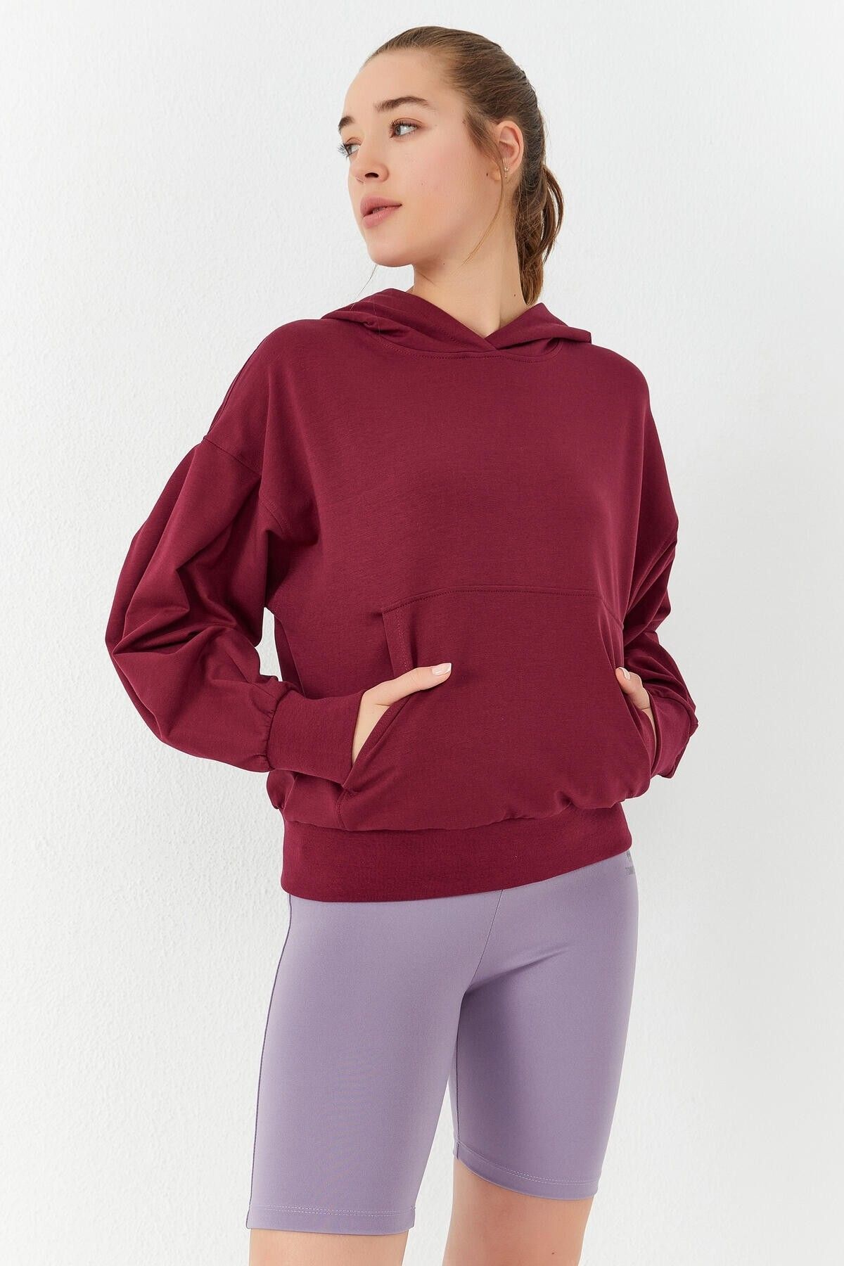 TOMMY LIFE-Redbud Balloon Sleeve Hooded Women's Oversize Sweatshirt - 97156 6