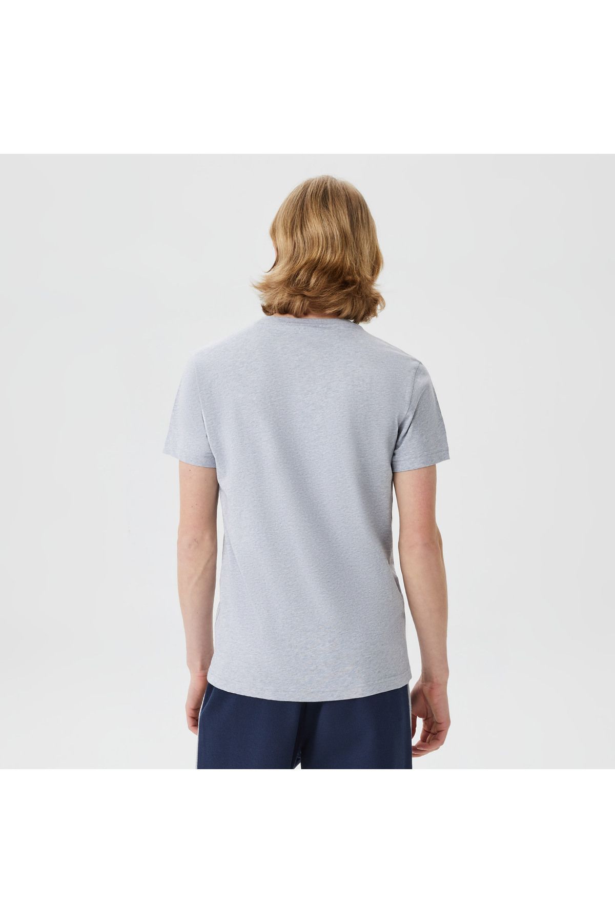 تی شرت خاکستری مردانه یقه دوچرخه مناسب طرح دار Lacoste