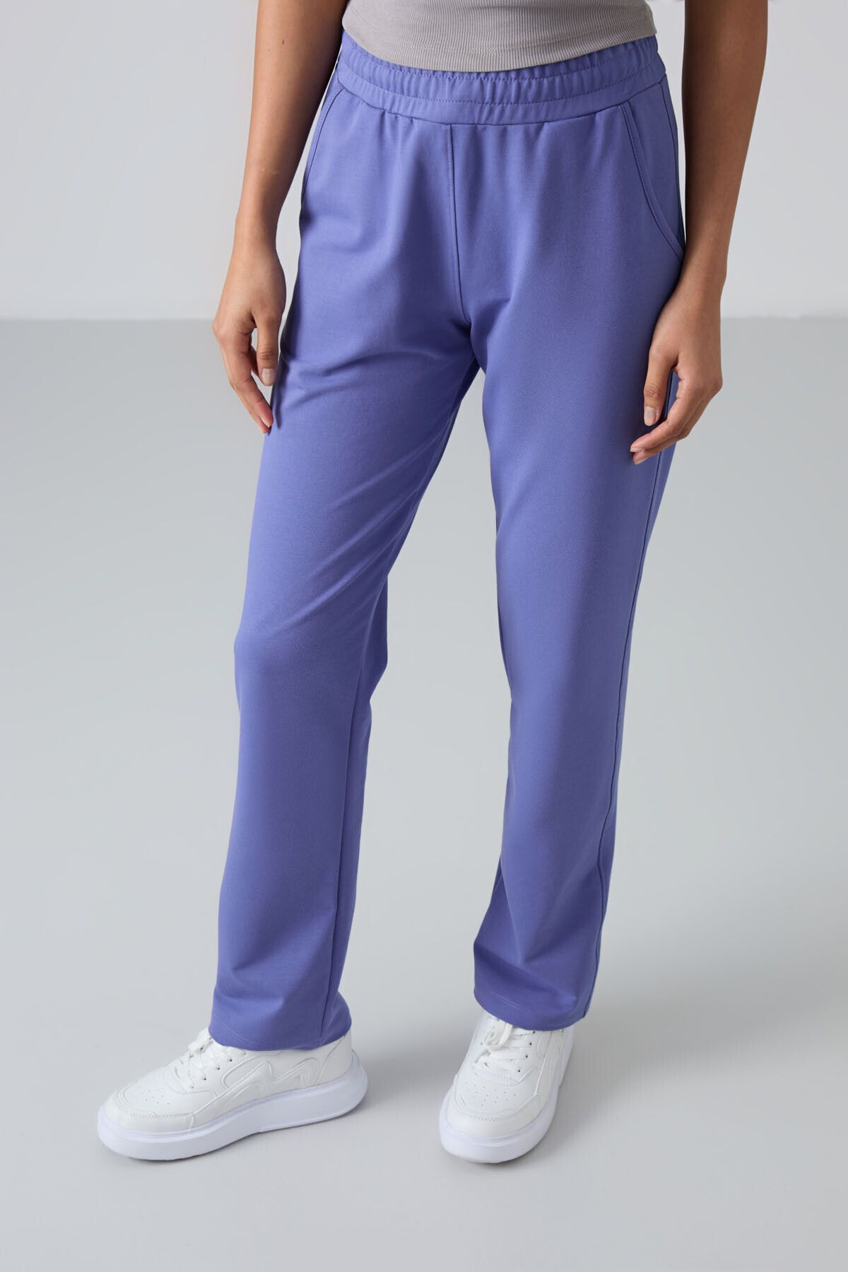 TOMMY LIFE-Lilac High Waist Pocket Comfortable Form Classic Leg Women's Tracksuit Bottom - 94584 1