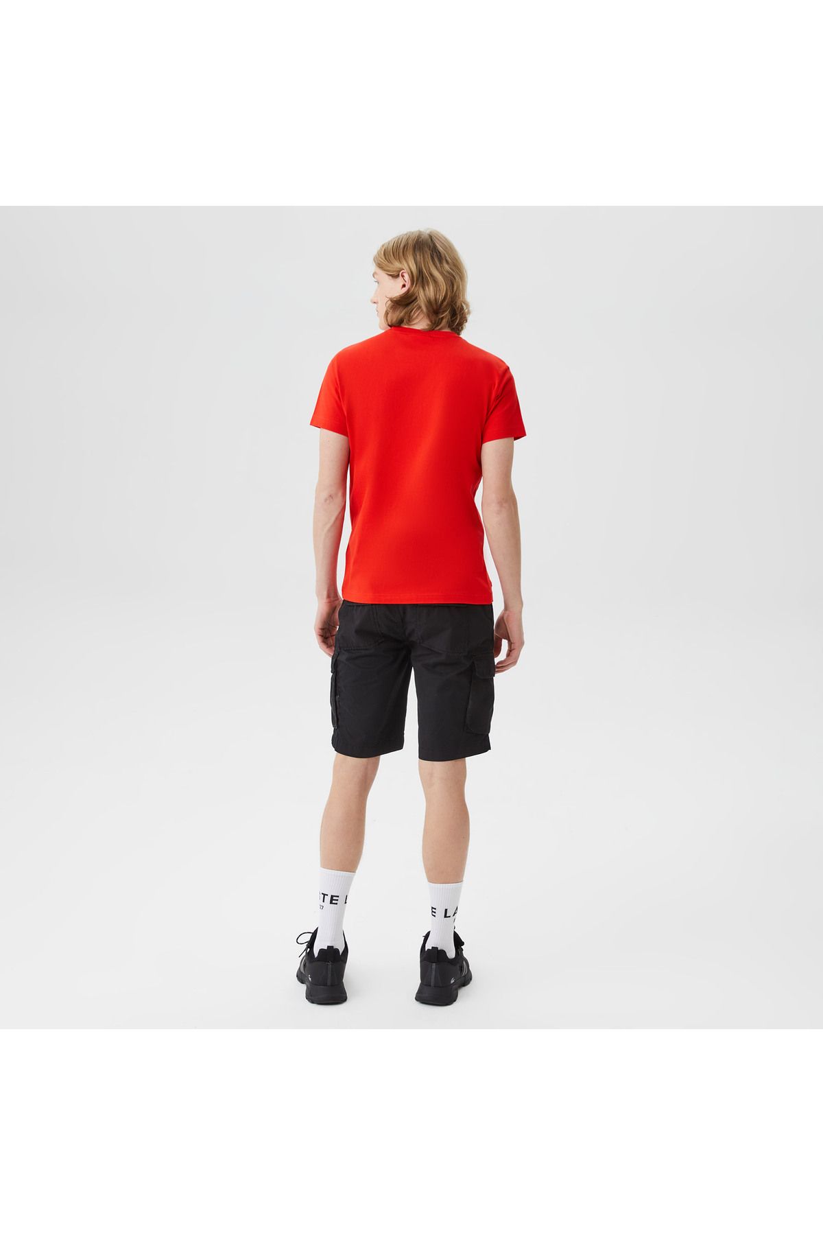 تی شرت قرمز مردانه یقه دوچرخه مناسب پیراهن طرح دار Lacoste