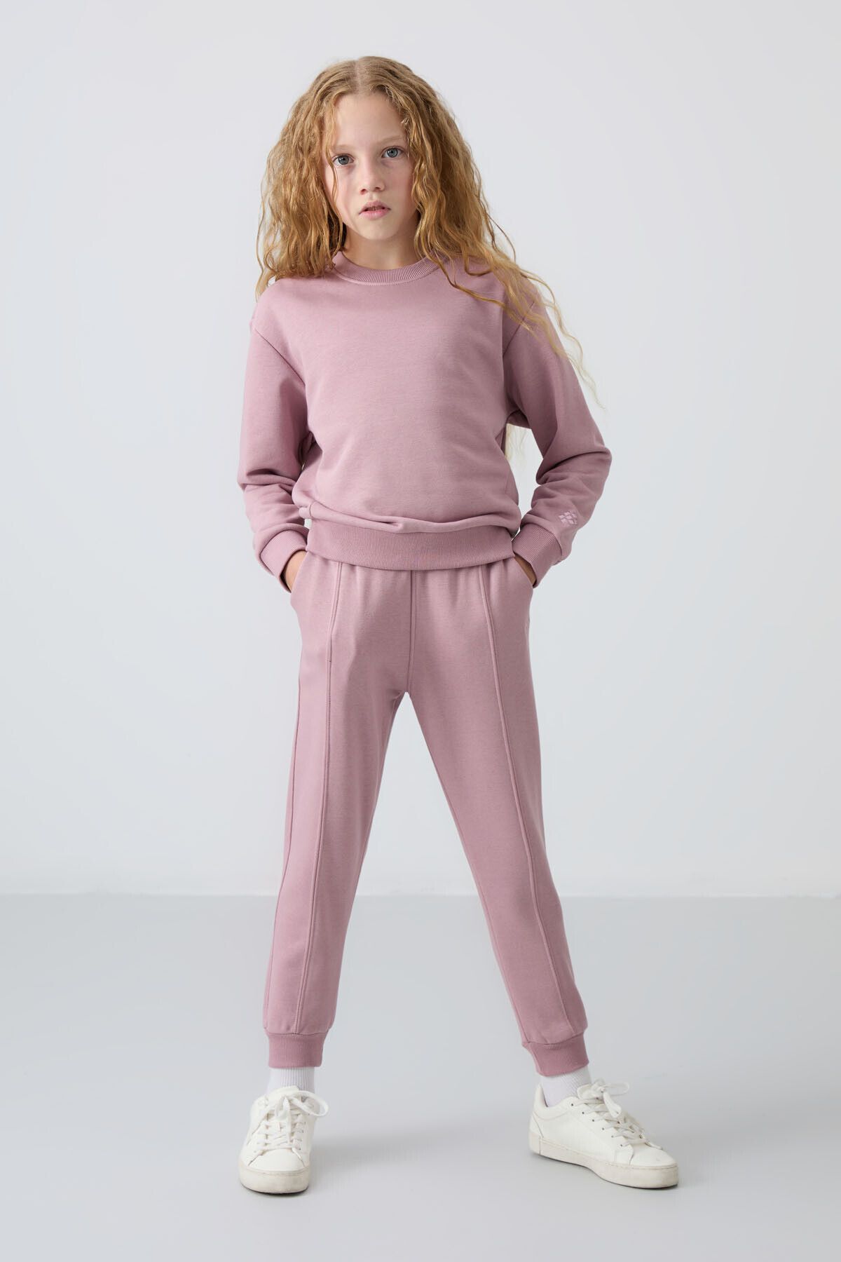 TOMMY LIFE-Girl's Dried Rose Cotton Oversize Embroidered Tracksuit Set - 75145 6