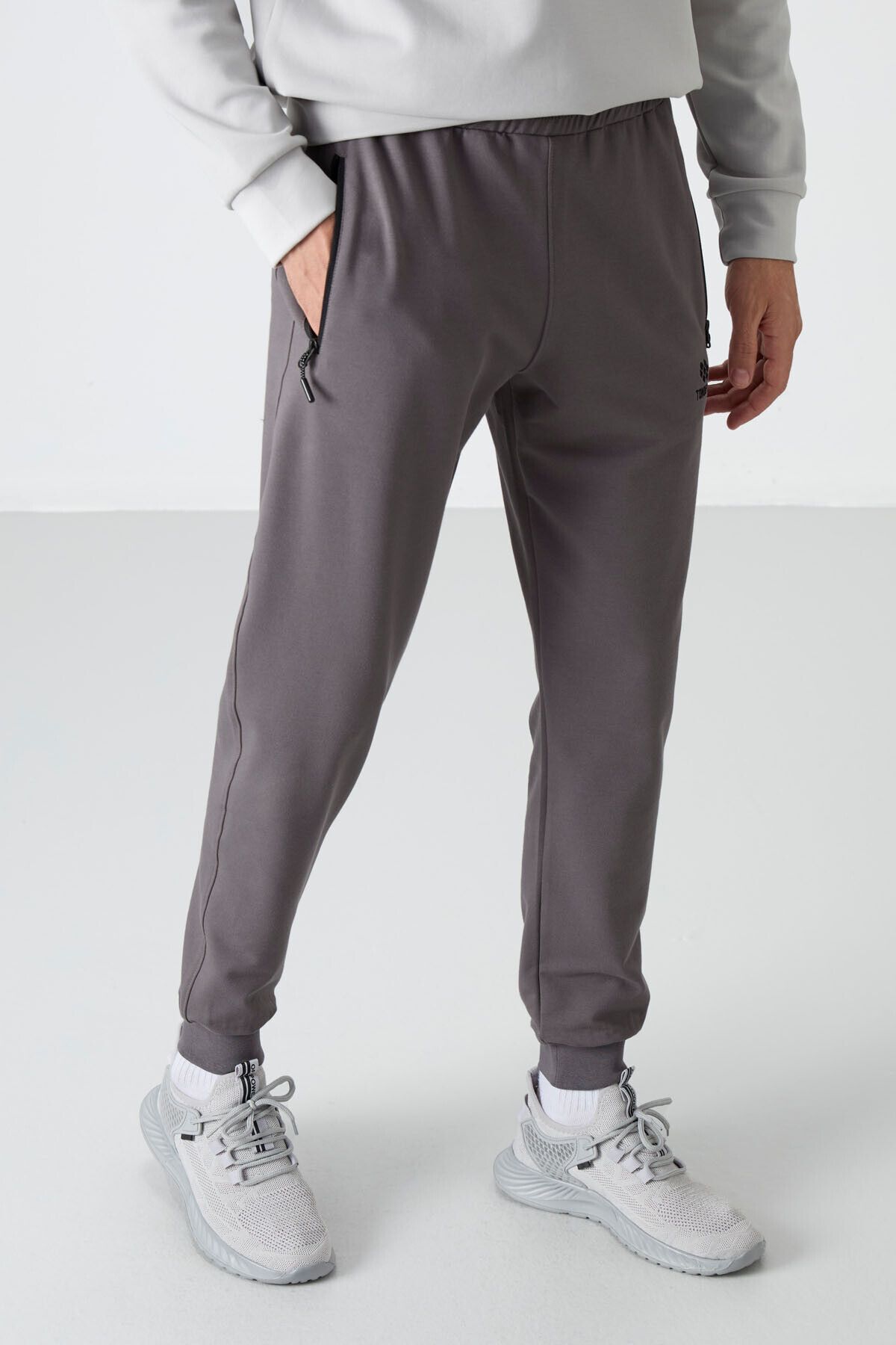 TOMMY LIFE-Men's Jogger Sweatpants - Dark Gray, Zipper and Pocket, Standard Size - 84587 4