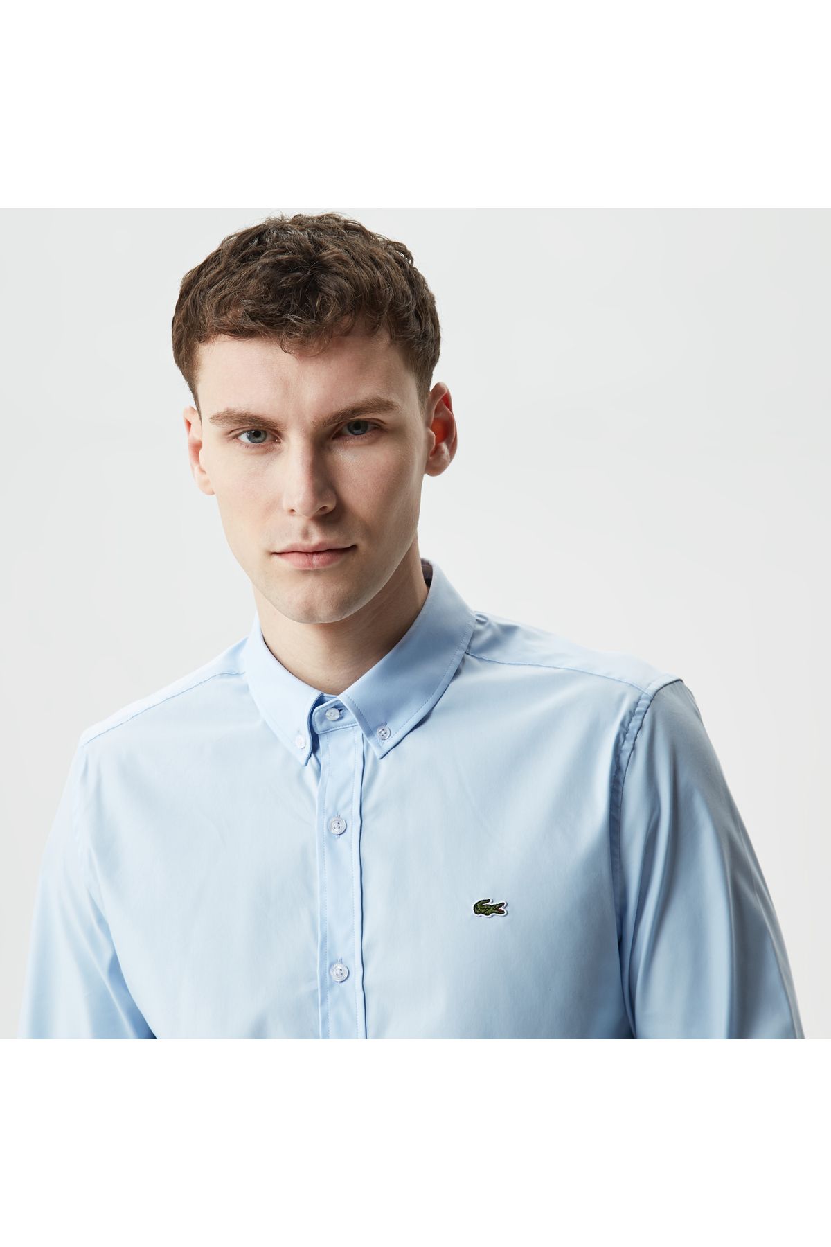 پیراهن / بلوز دکمه دار آبی مردانه یقه باریک اورجینال Lacoste