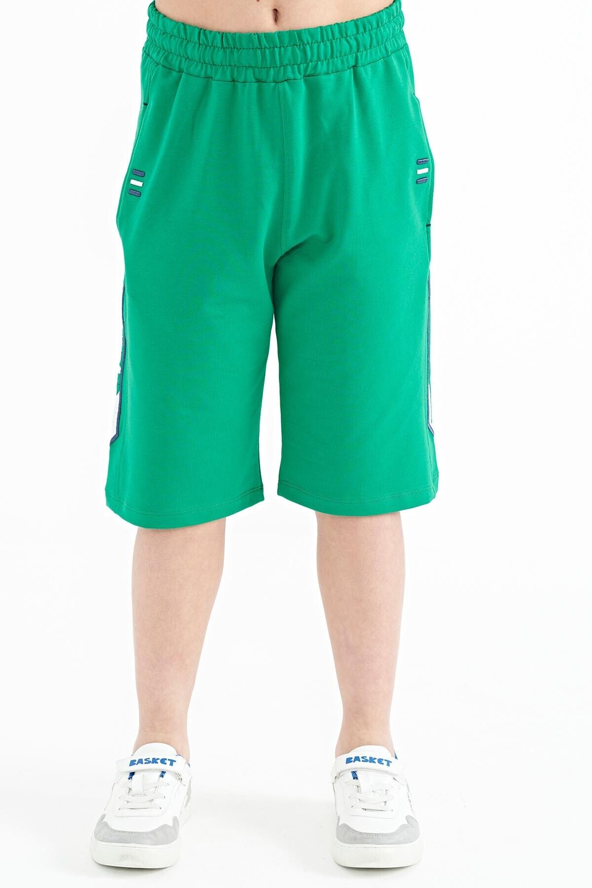 TOMMY LIFE-Green Front and Back Embroidery Detailed Lace Up Standard Fit Boys' Shorts - 11123 1