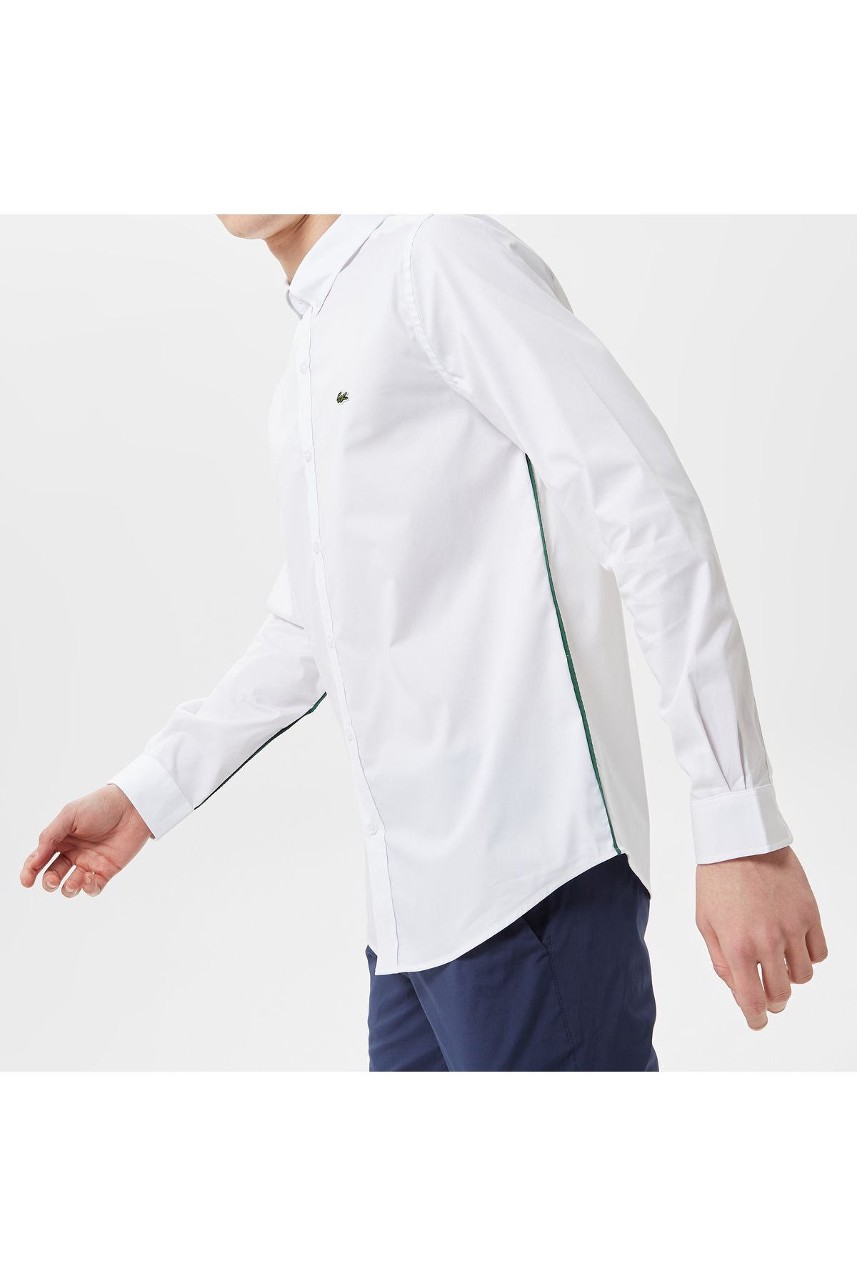 پیراهن / بلوز دکمه دار سفید مردانه باریک اورجینال Lacoste