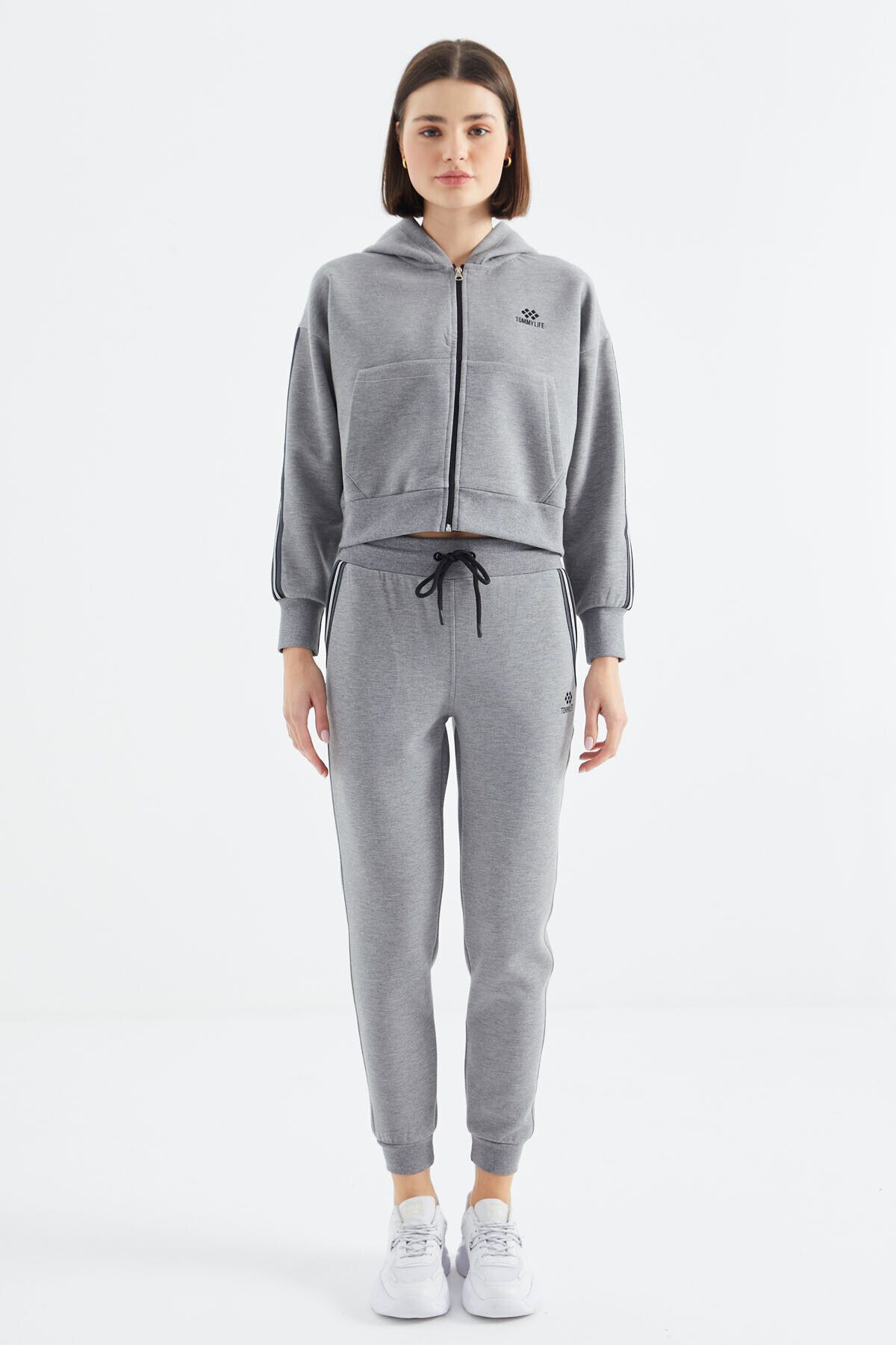 TOMMY LIFE-Gray Melange Zippered Women's Tracksuit - 95326 3