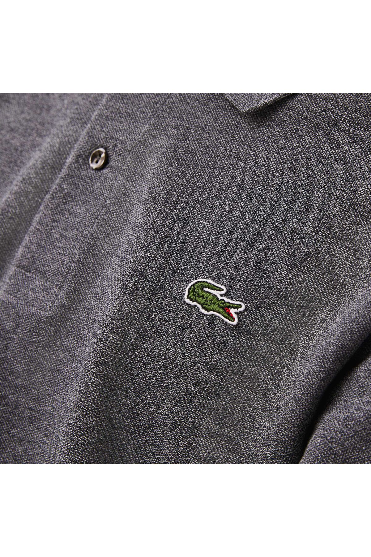 تی شرت یقه پولو خاکستری مردانه آستین بلند کلاسیک L.12.12 چوگان تیره Lacoste