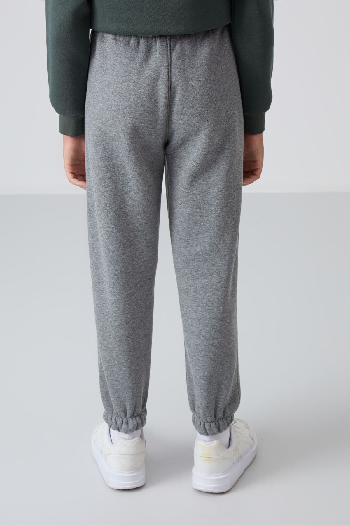 TOMMY LIFE-Boy's Gray Melange Cotton Sweatpants - Thick Feather Inside, Soft Texture - Printed - 11 5