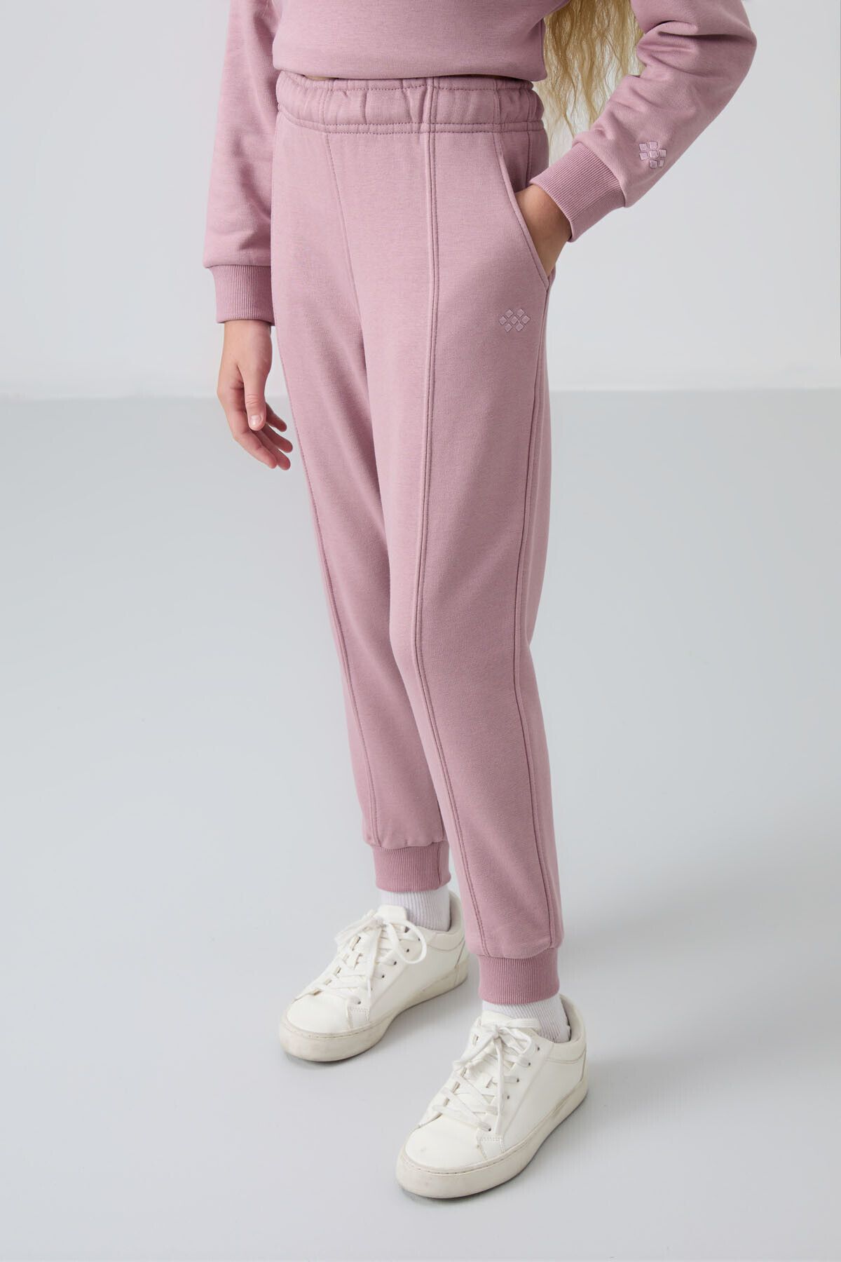 TOMMY LIFE-Girl's Dried Rose Cotton Oversize Embroidered Tracksuit Set - 75145 3