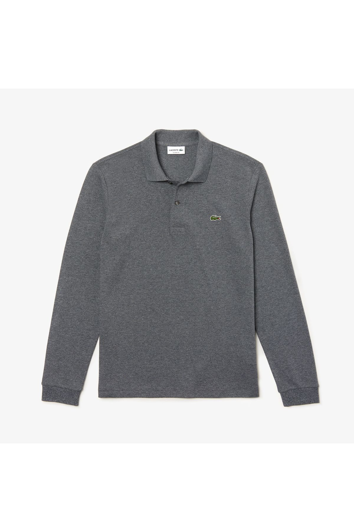 تی شرت یقه پولو خاکستری مردانه آستین بلند کلاسیک L.12.12 چوگان تیره Lacoste