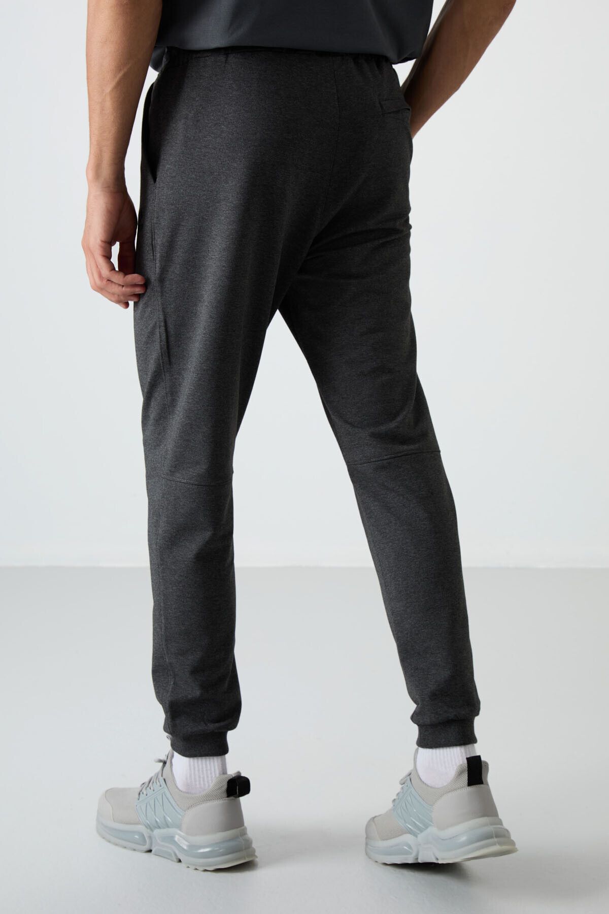 TOMMY LIFE-Anthracite Melange Cotton Soft Textured Comfort Fit Embroidered Men's Jogger - 82123 6