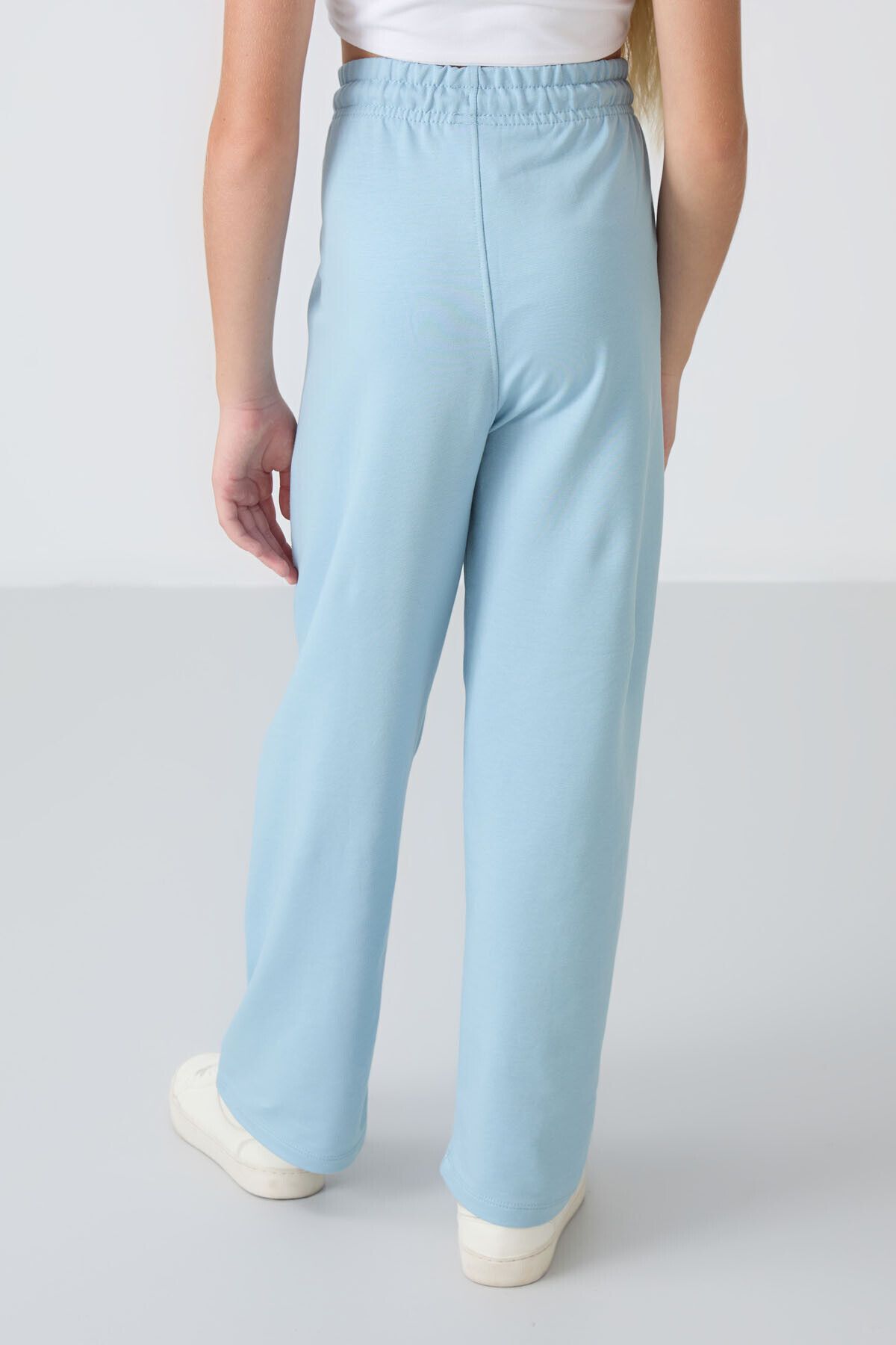 TOMMY LIFE-Light Blue Girl's Sweatpants with Wide Leg and Front Stitching Detail -75144 5