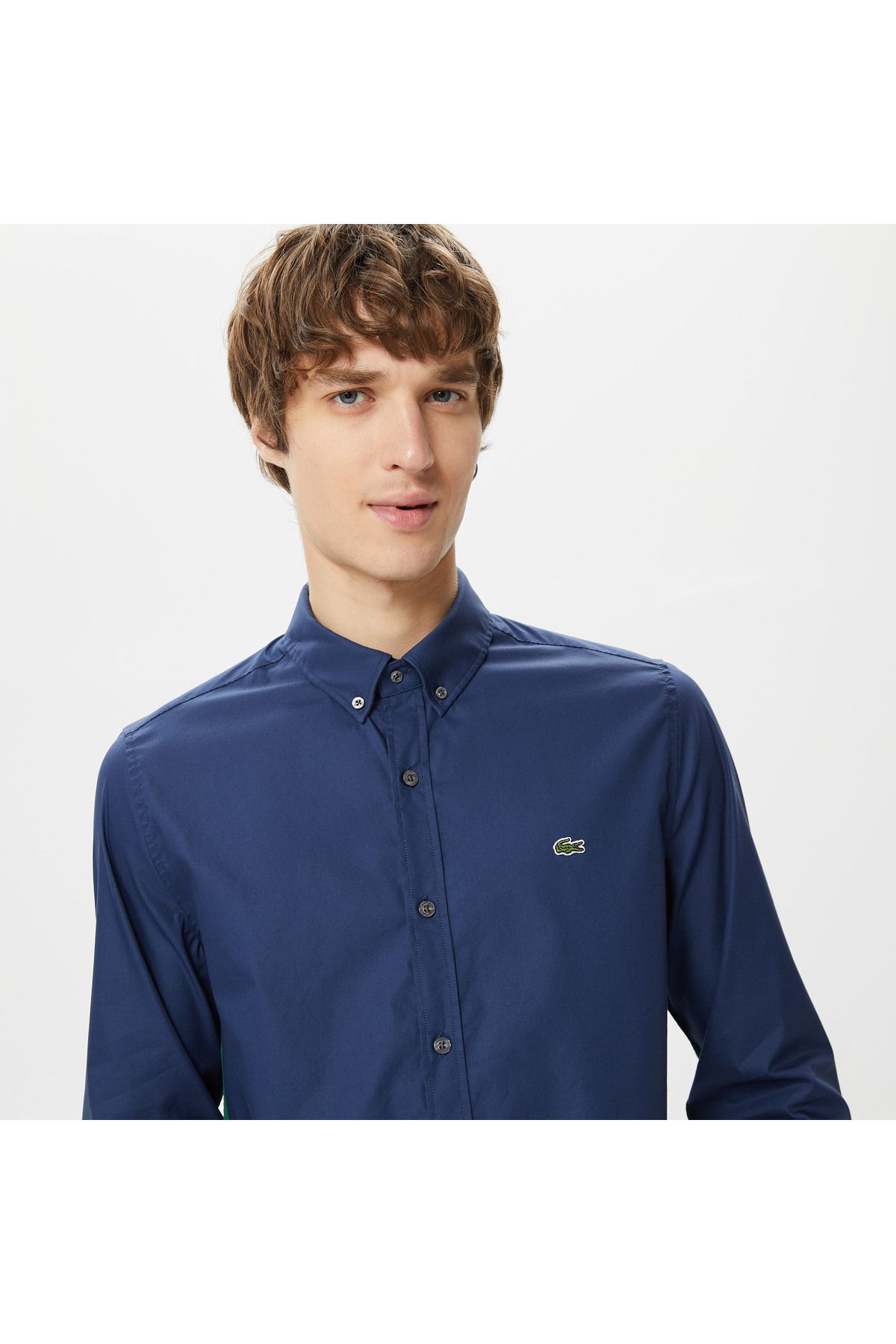 پیراهن / بلوز دکمه دار آبی مردانه یقه لباس باریک Lacoste