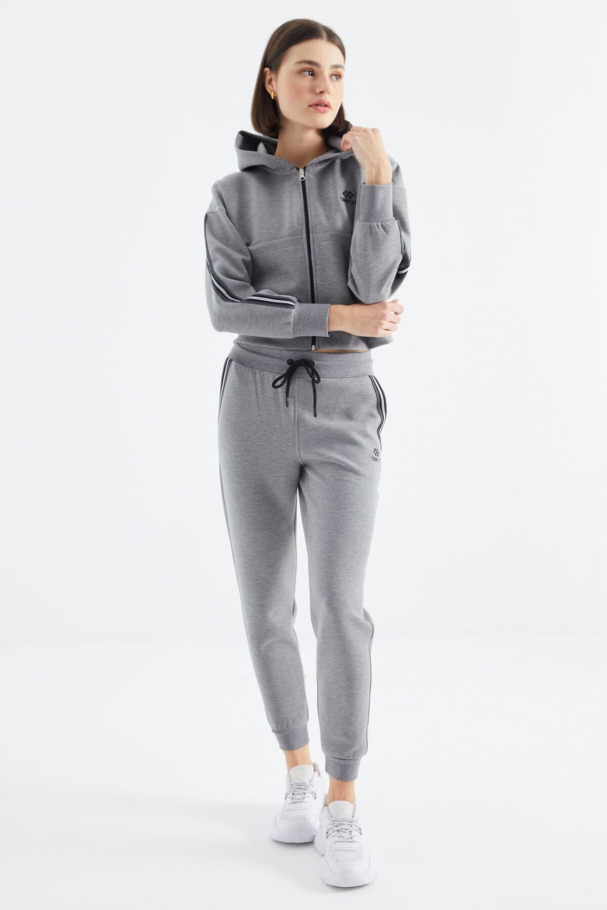 TOMMY LIFE-Gray Melange Zippered Women's Tracksuit - 95326 7