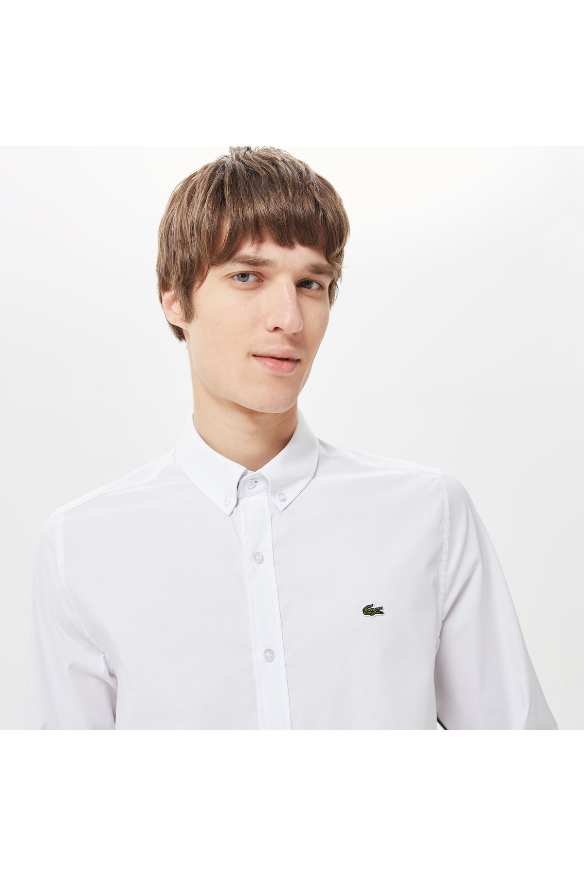 پیراهن / بلوز دکمه دار سفید مردانه باریک اورجینال Lacoste