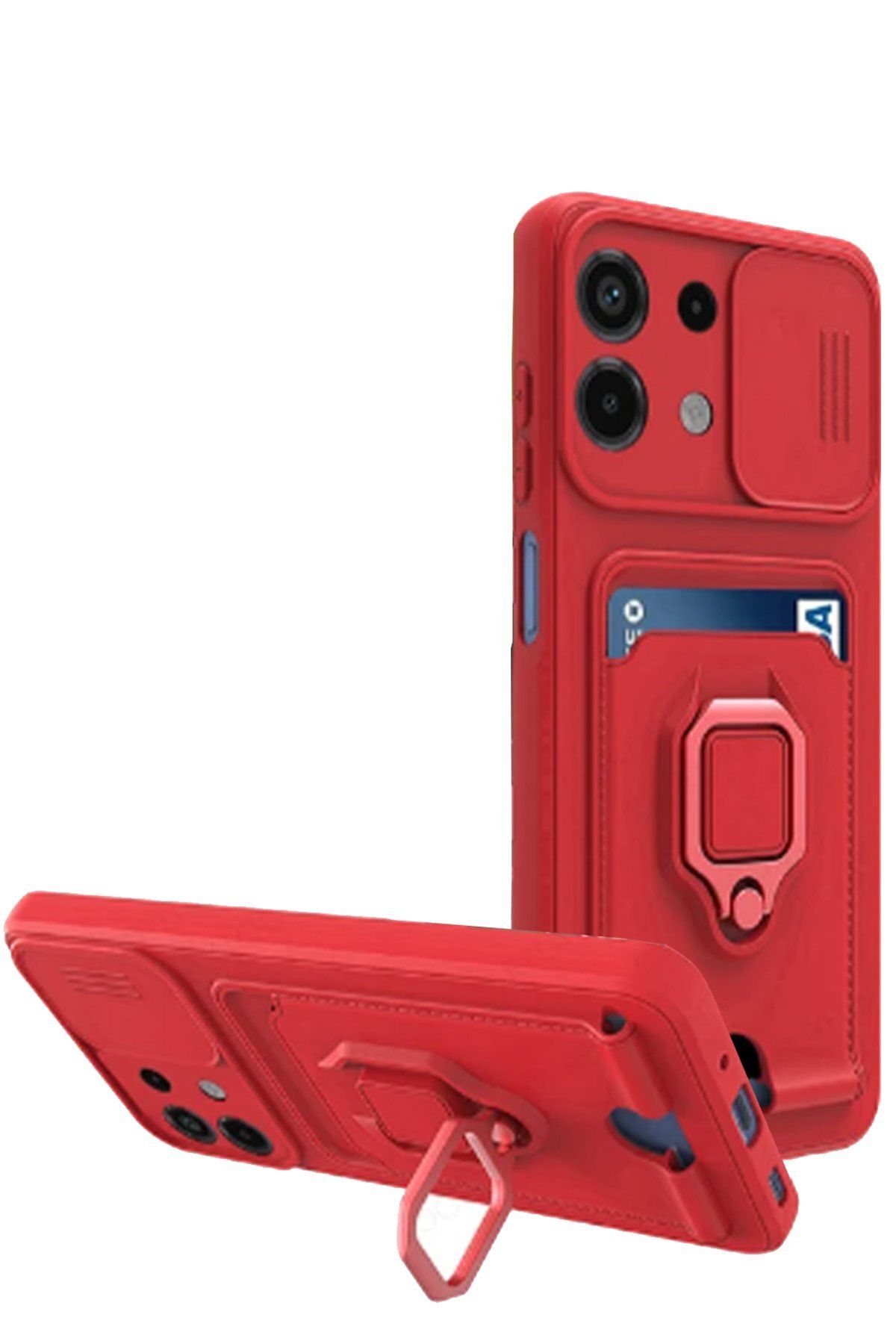 NewFace Xiaomi Redmi Note 13 4G Kılıf Zuma Kartvizitli Yüzüklü Silikon - Kırmızı GLSTD