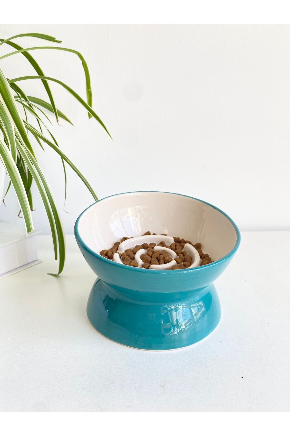 stilinbu-Ceramic Slow Eat Cat Food Bowl (Turquoise) 6