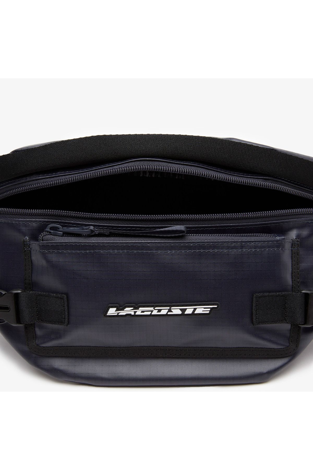کیف شانه ای مشکی مردانه کمر سیاه چاپی Lacoste