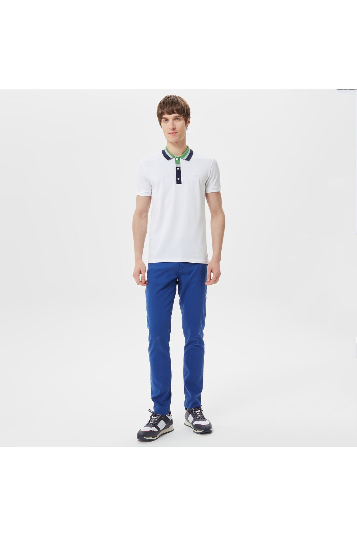 تی شرت یقه پولو سفید مردانه چوگان معمولی با بلوک رنگ مناسب Lacoste